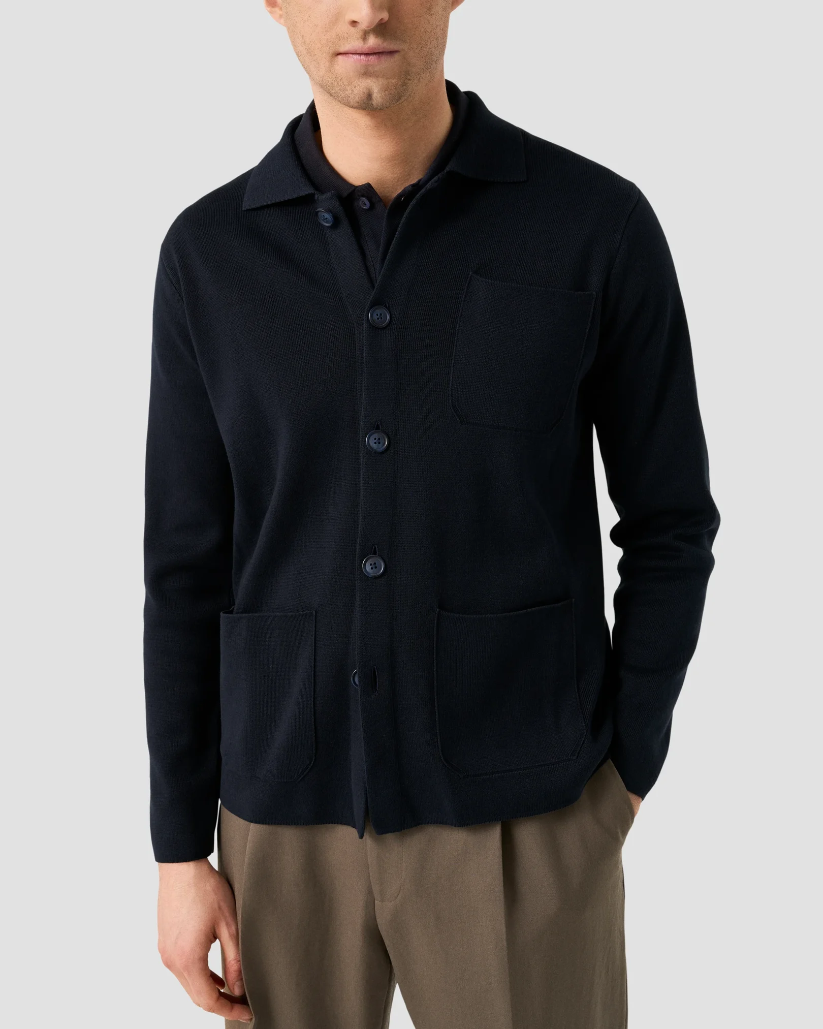 Eton - milano knit overshirt navy blue milano knit overshirt