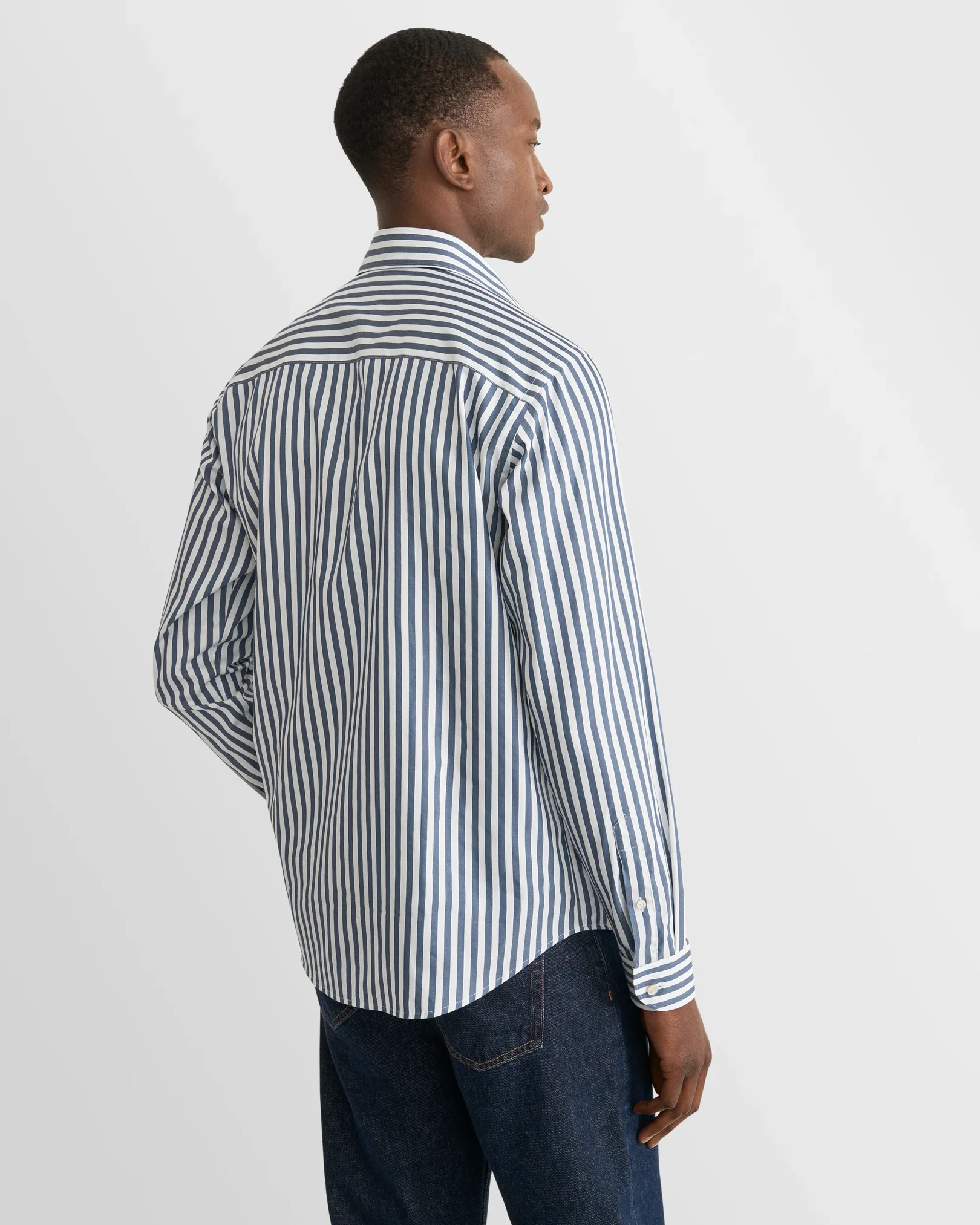 Eton - dark blue striped cotton silk shirt