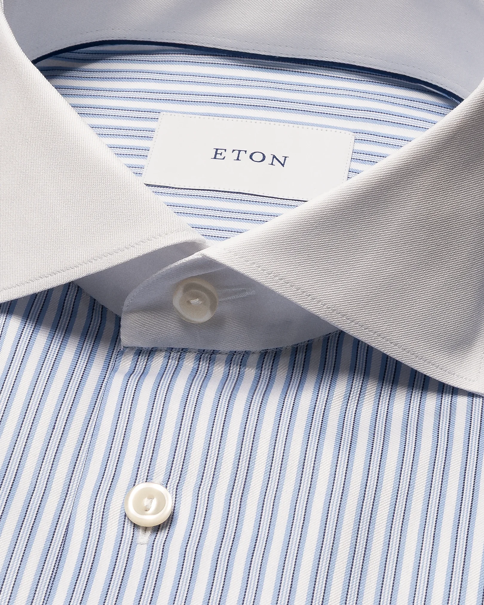 Eton - mid blue white collar striped signature twill shirt