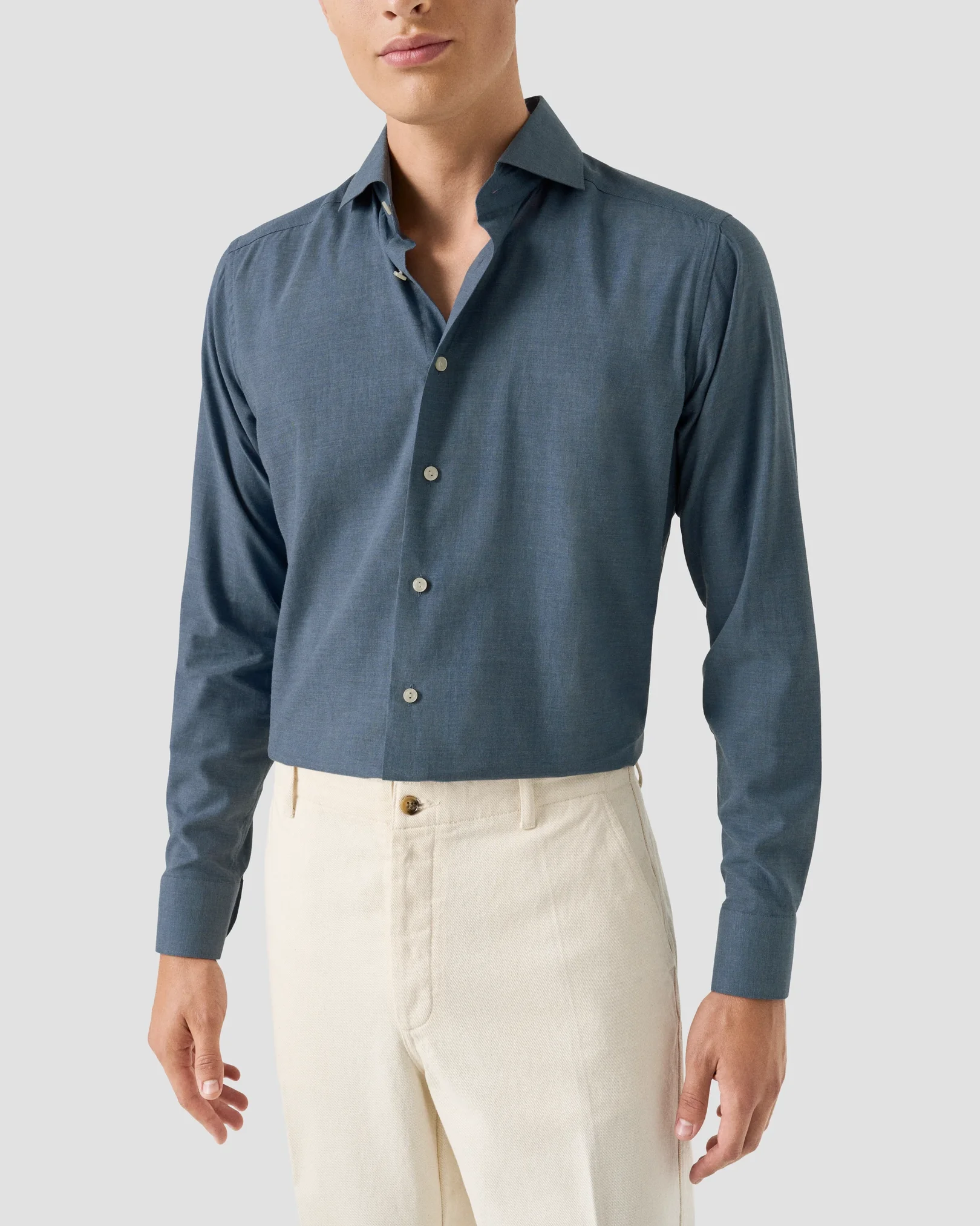 Eton - dark blue solid signature flannel shirt 256