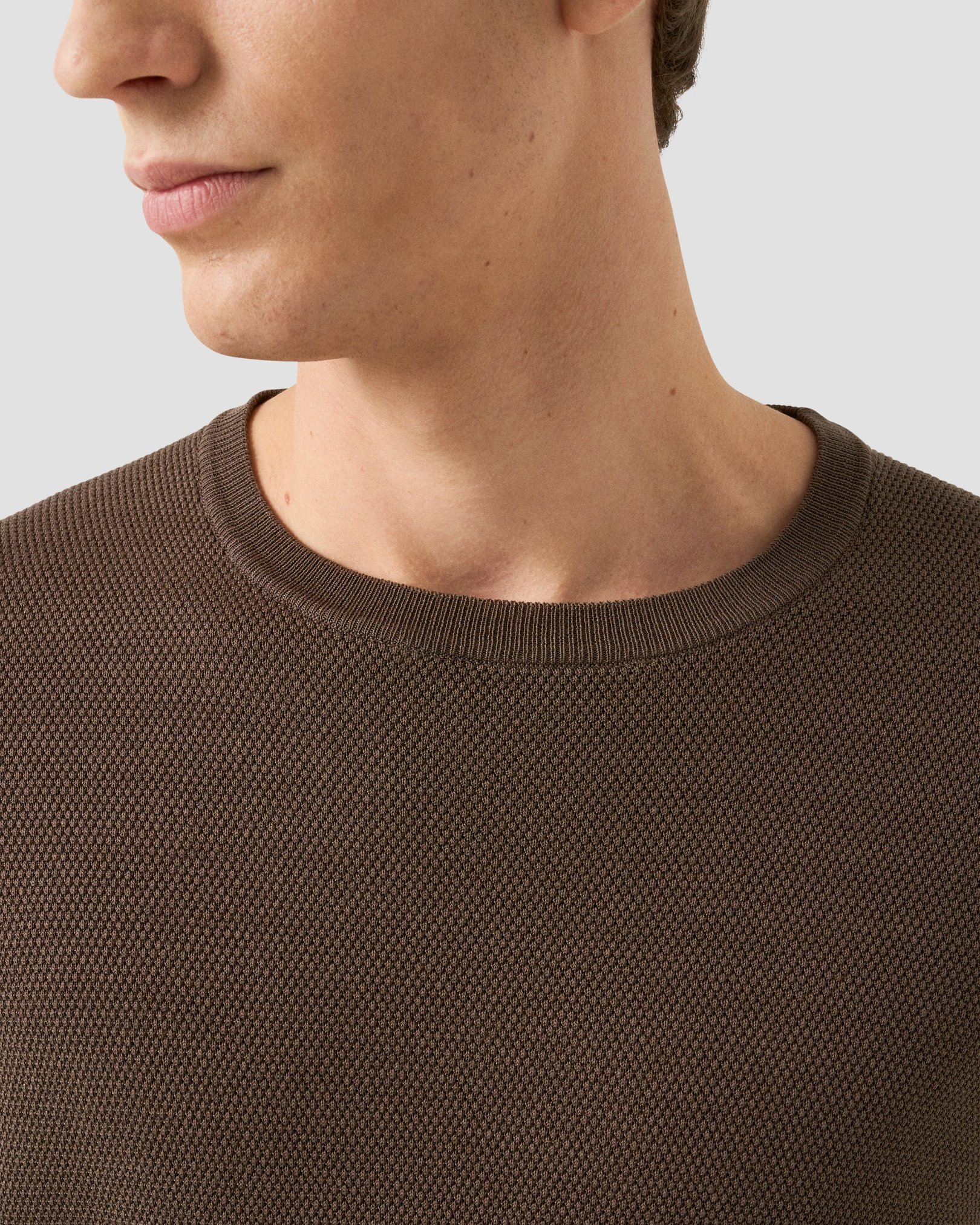 Eton - brown structured crew neck knitted t shirt
