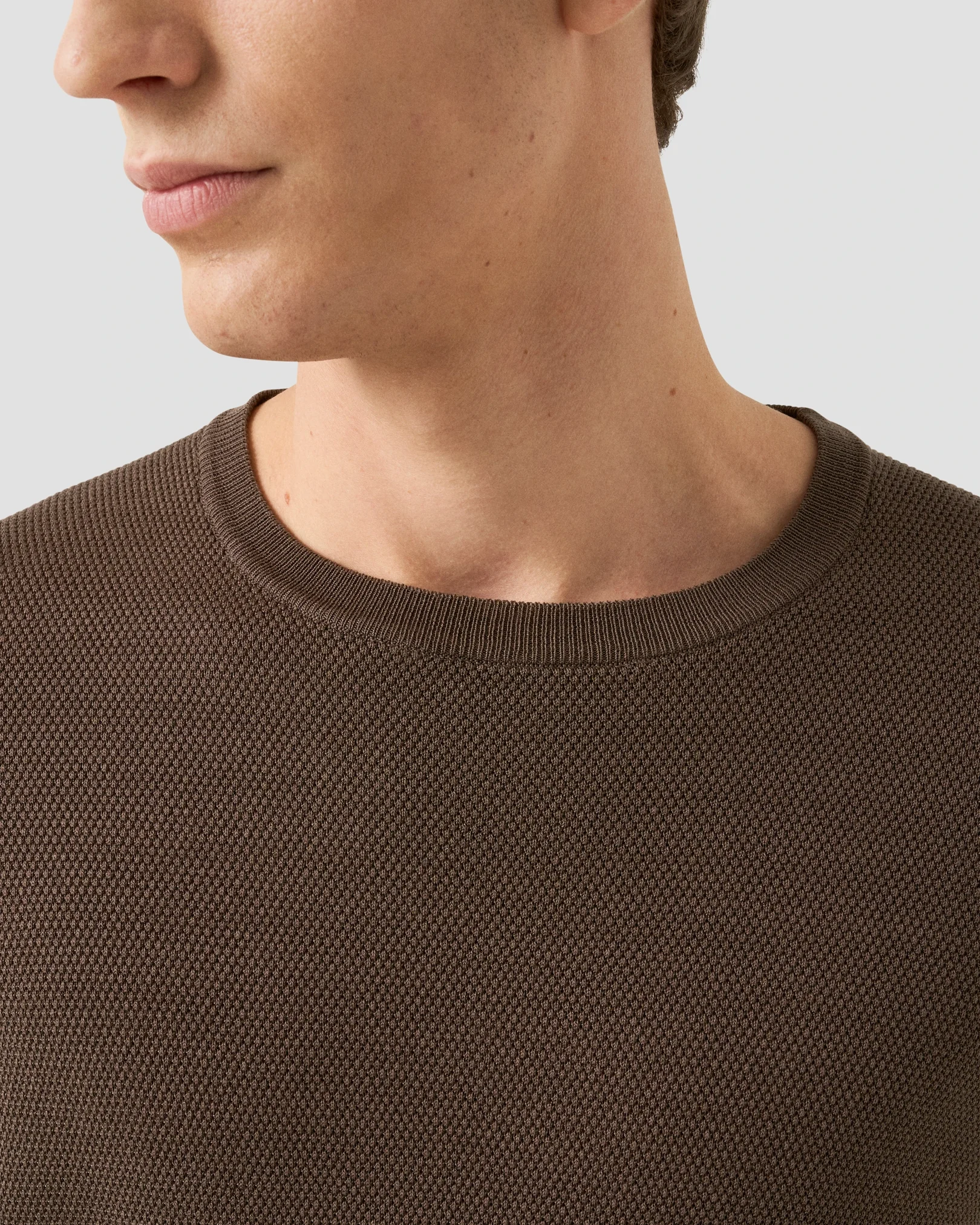 Eton - brown structured crew neck knitted t shirt
