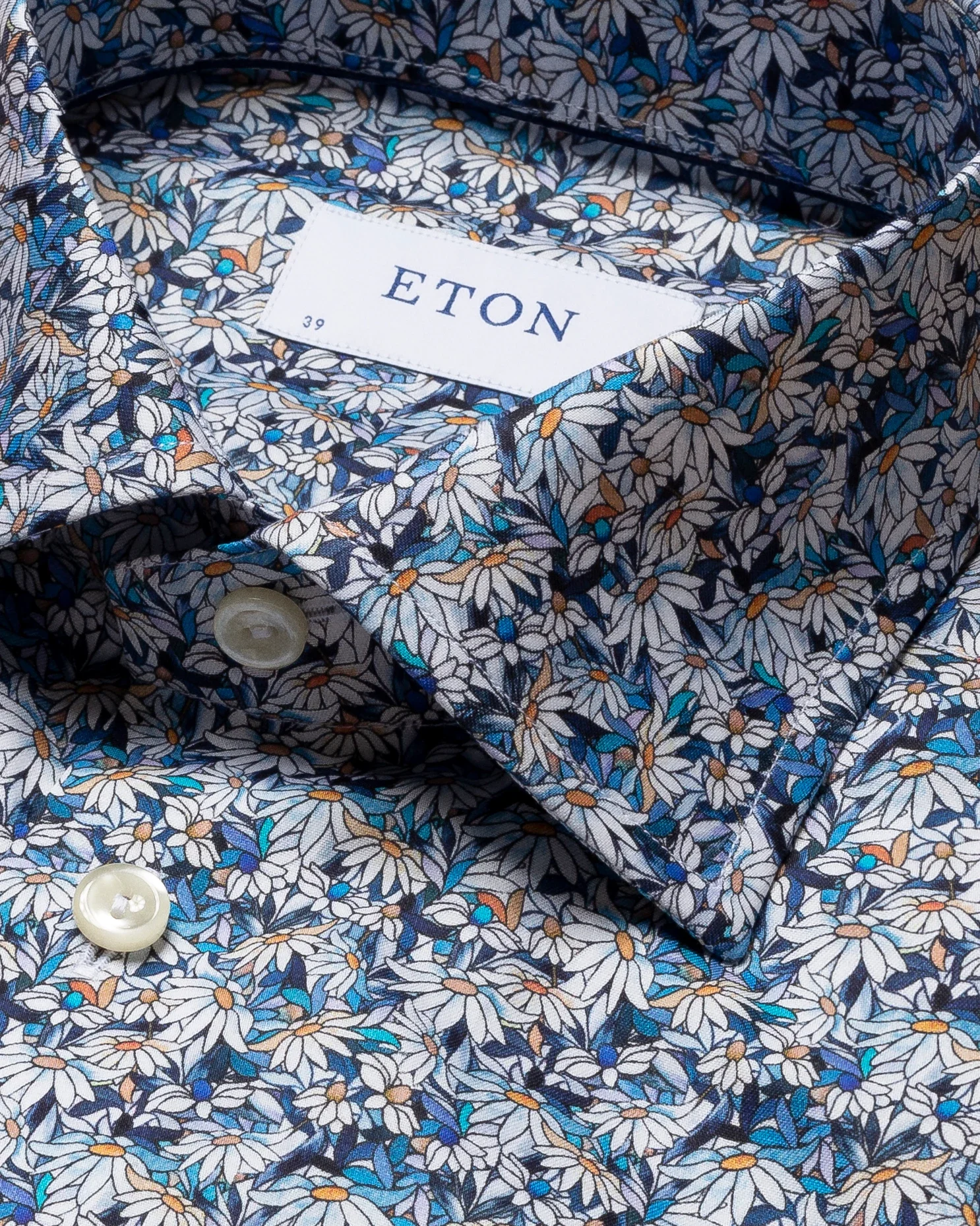 Eton - mid blue signature twill cut away turn up short sleeve slim