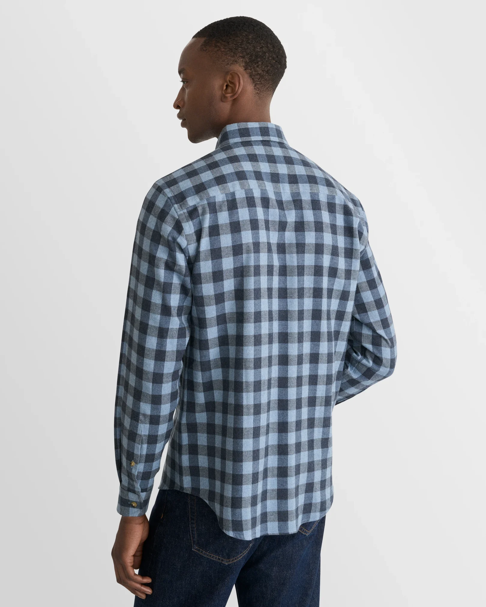 Eton - mid blue block check flannel shirt