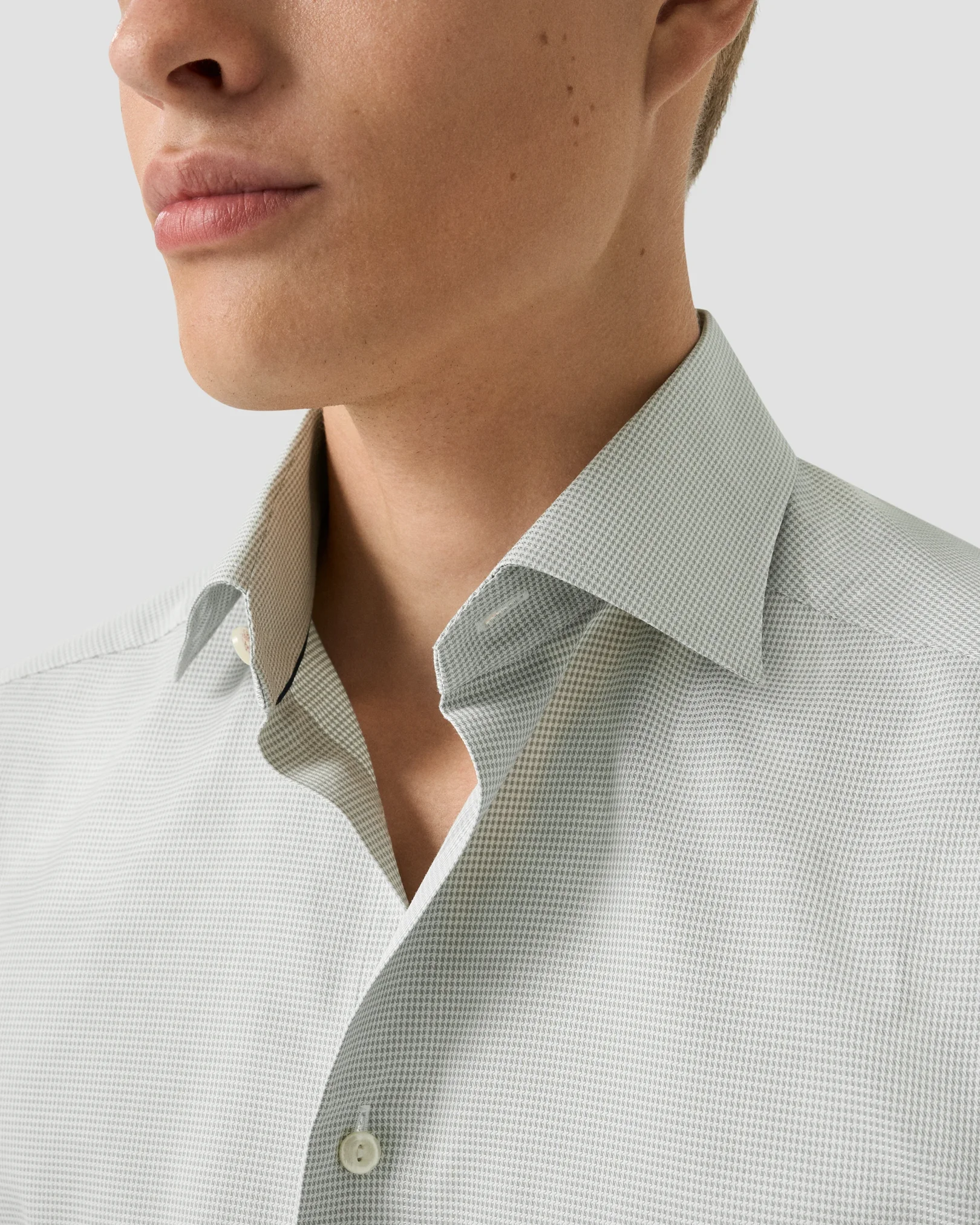Eton - light green houndstooth signature twill shirt