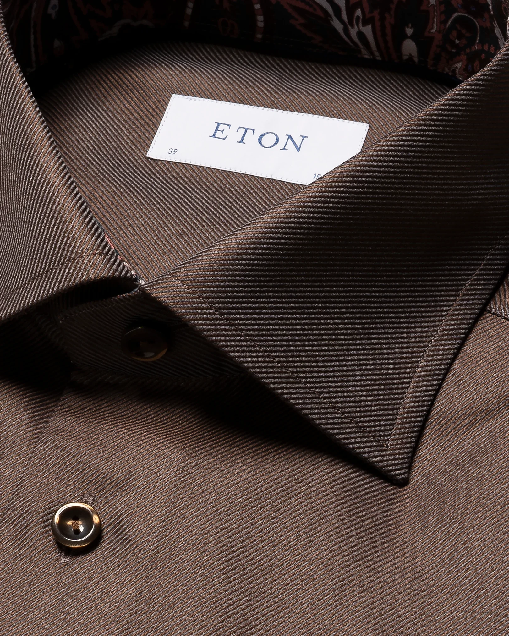 Eton - brown twill cut away collar single cuff contemporary fit