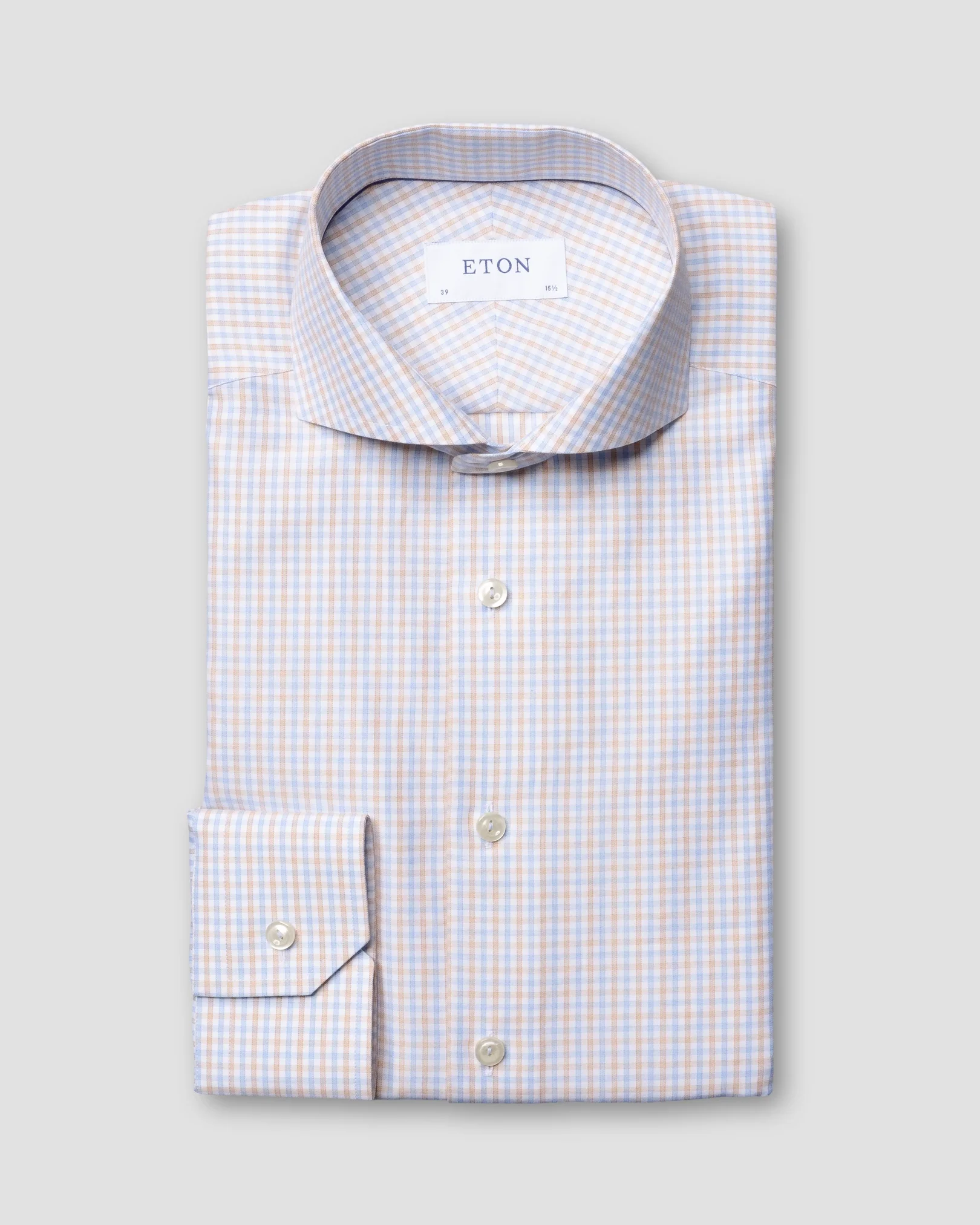 Eton - beige checked cotton tencel shirt