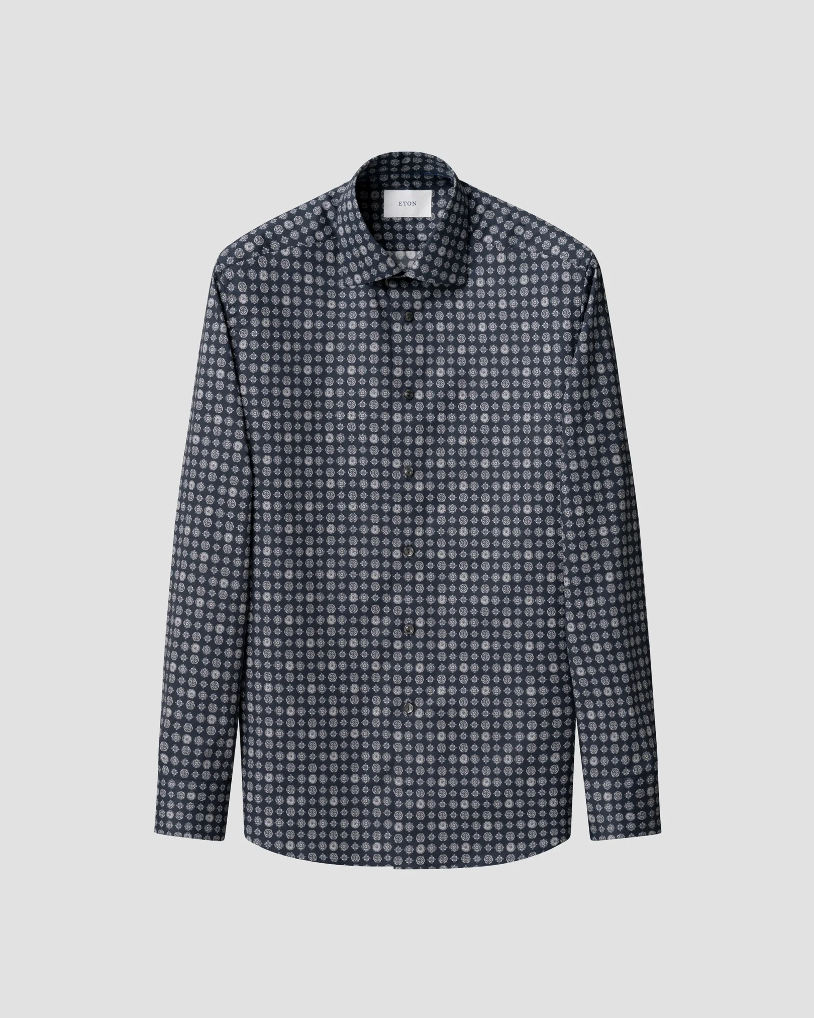 Eton - navy blue geometric signature twill shirt cut away 266