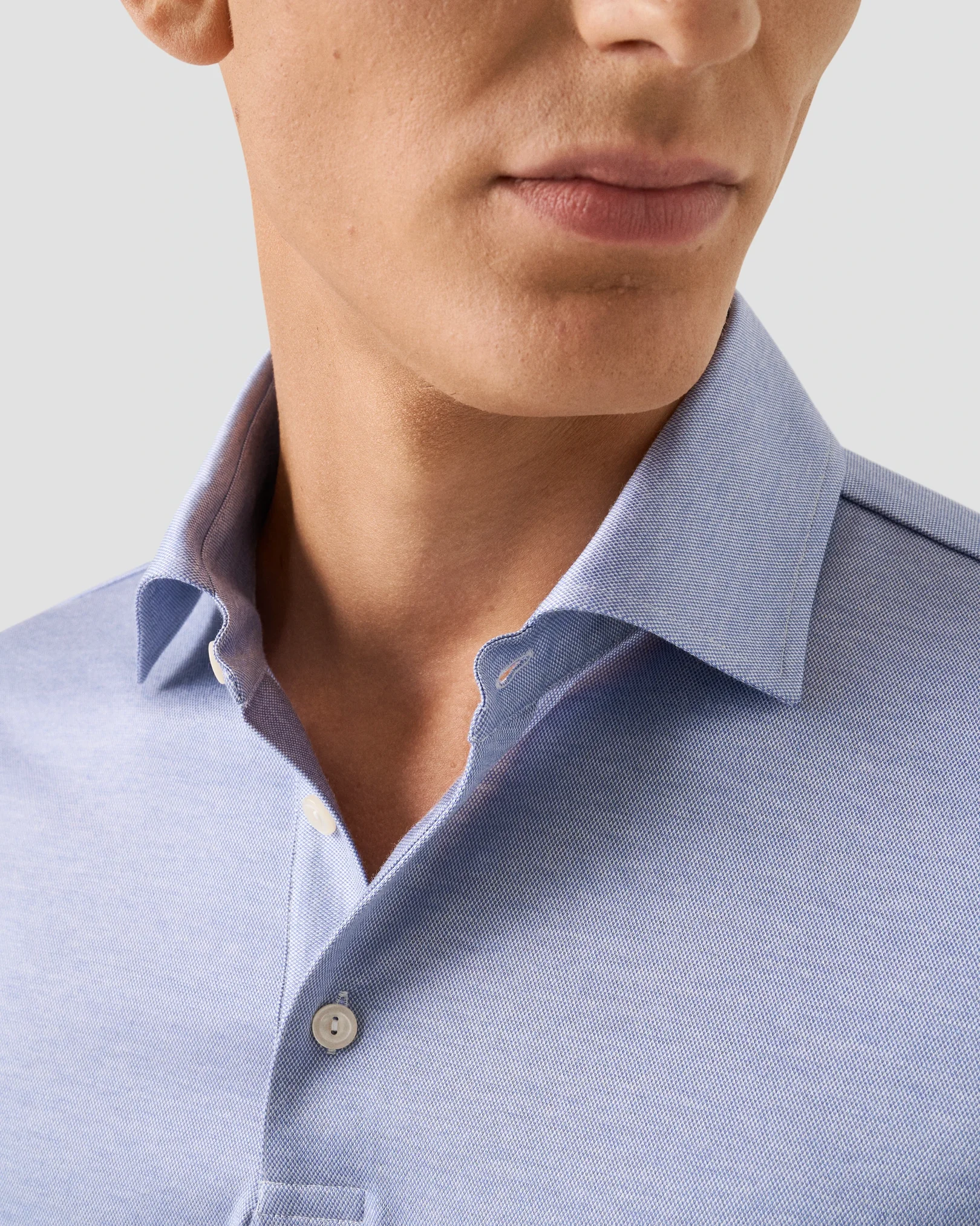 Eton - mid blue jaquard filo di scozia polo shirt