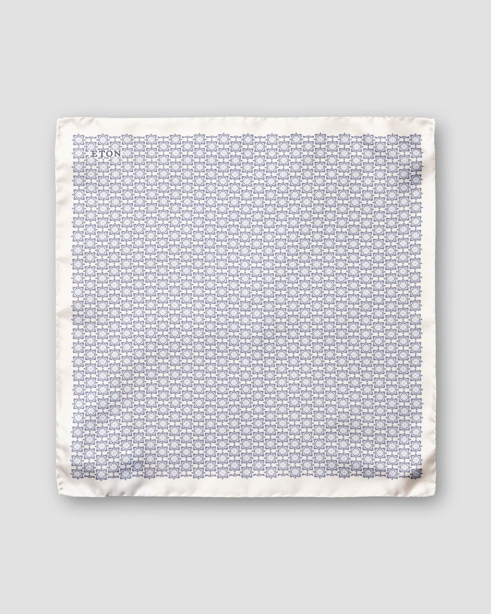 White Geometric Print Silk Pocket Square