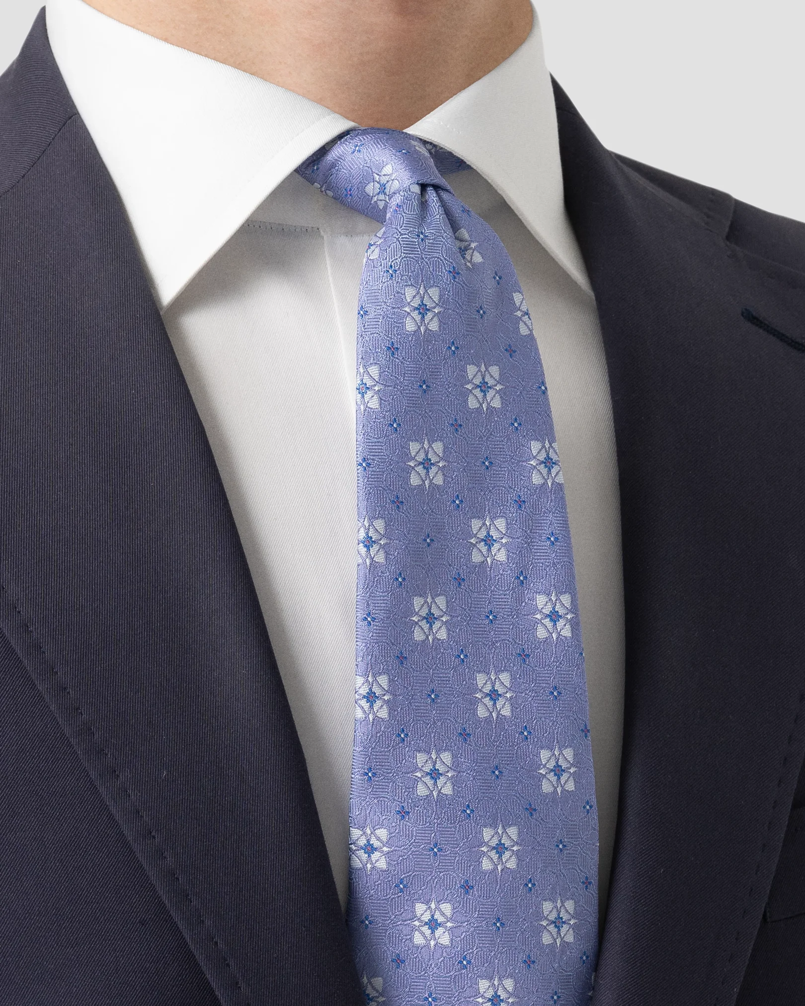 Light Purple Floral Print Silk Tie - Eton