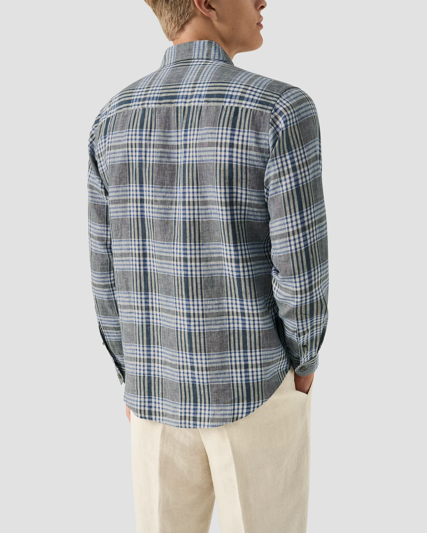 Eton - navy blue bold check linen shirt