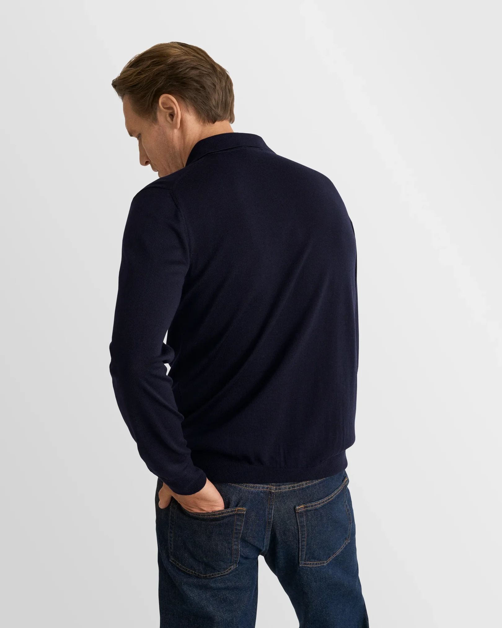 Eton - navy blue merino fine knit polo shirt