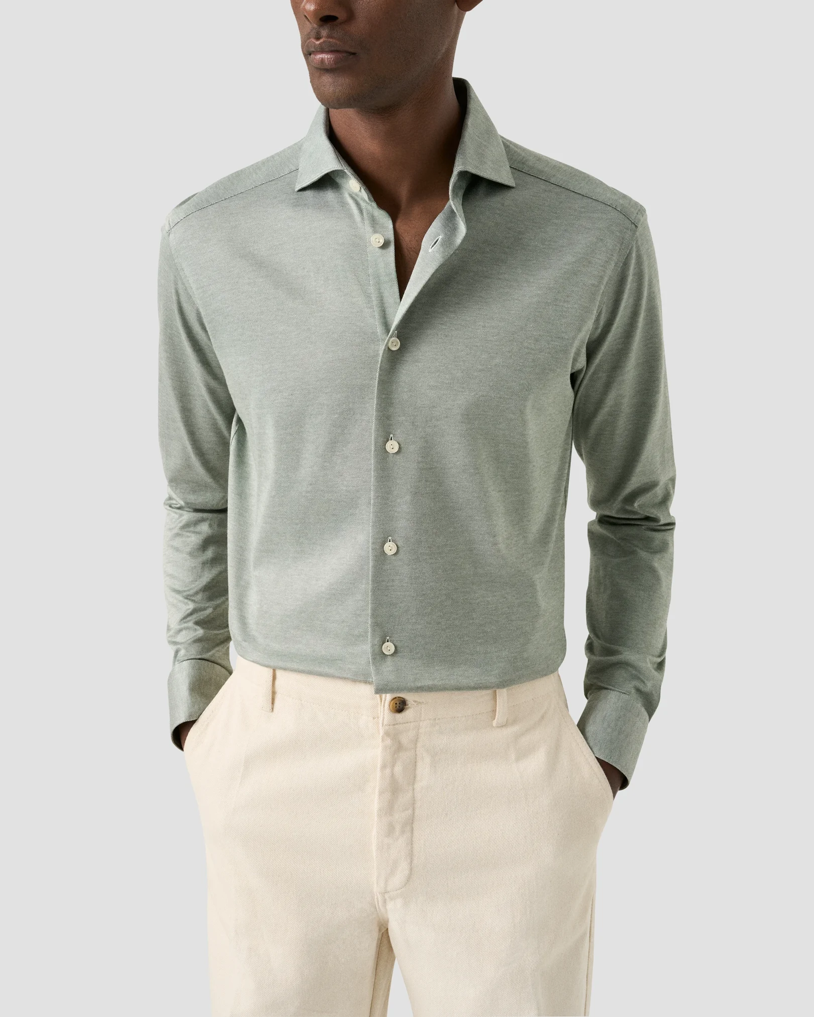 Eton - mid green filo di scozia knit shirt 261