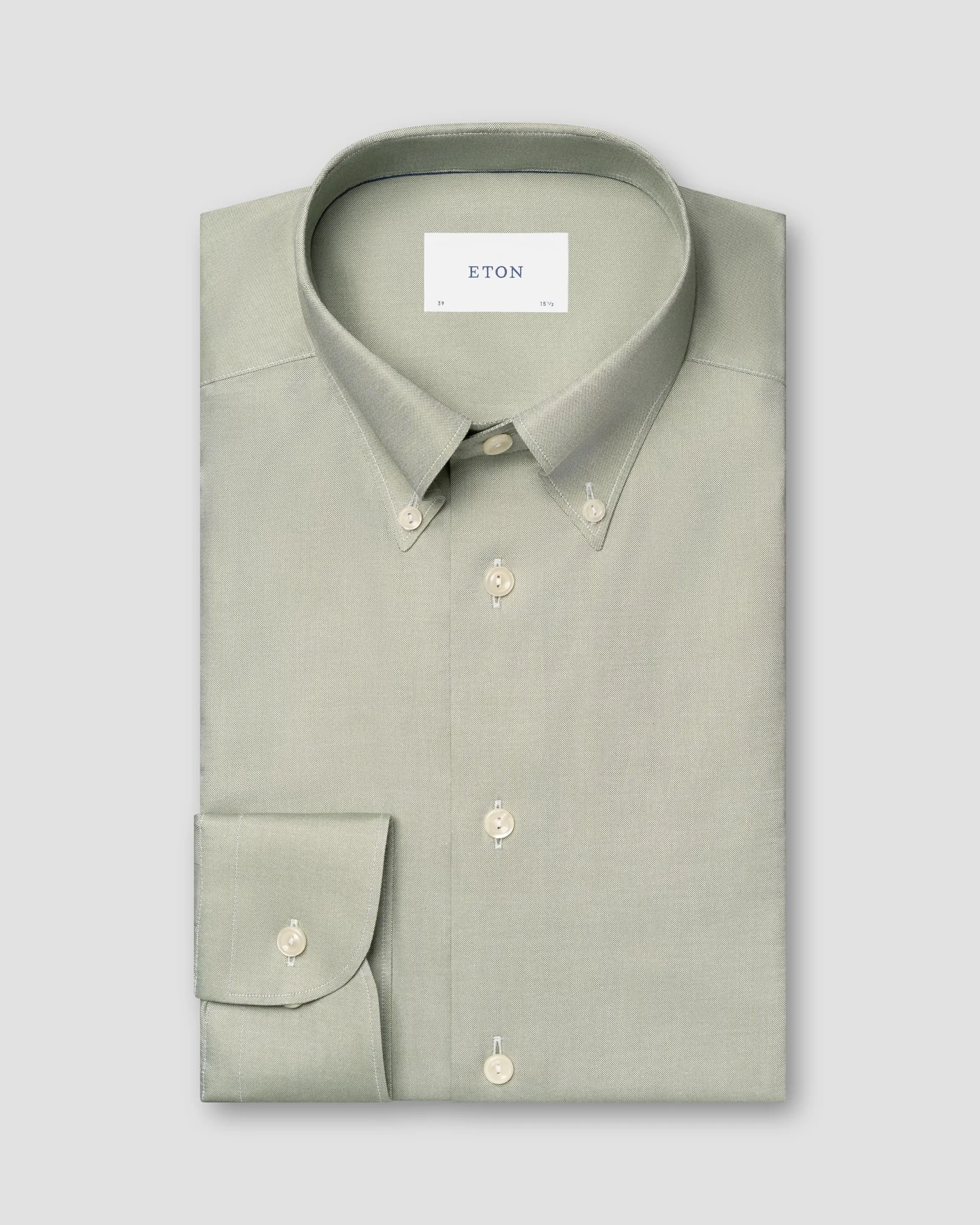 Eton - mid green solid wrinkle free oxford button down rounded single slim