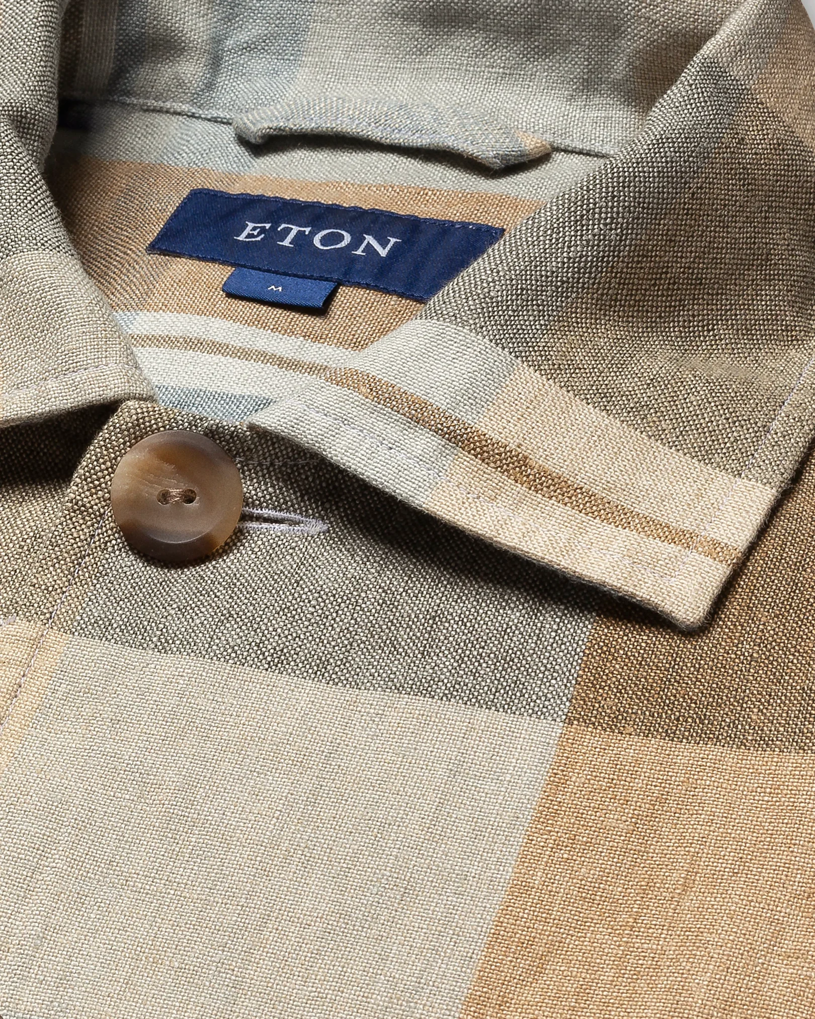 Eton - beige linen twill turn down single cuff pointed strap regular