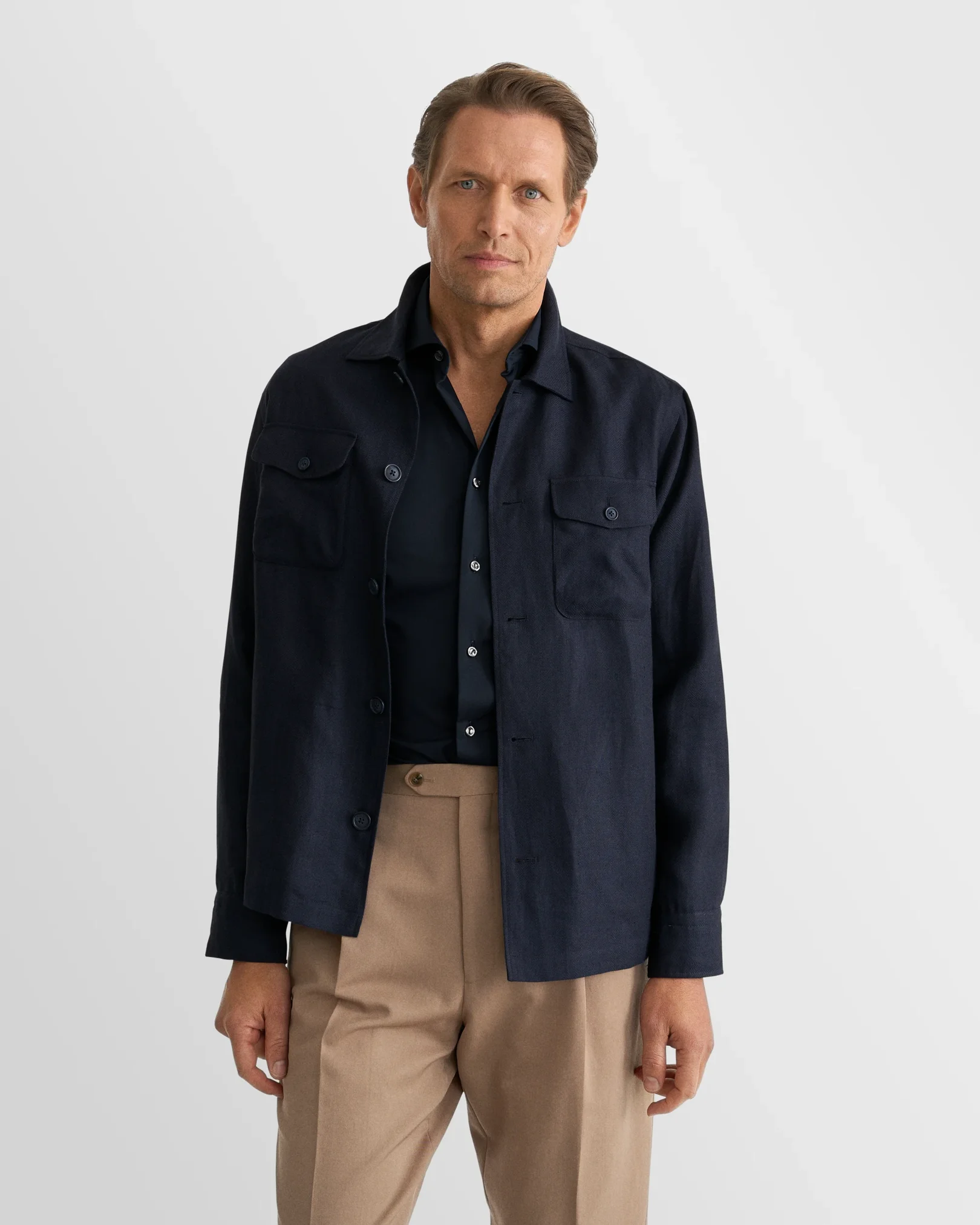 Eton - navy blue 4 way stretch shirt