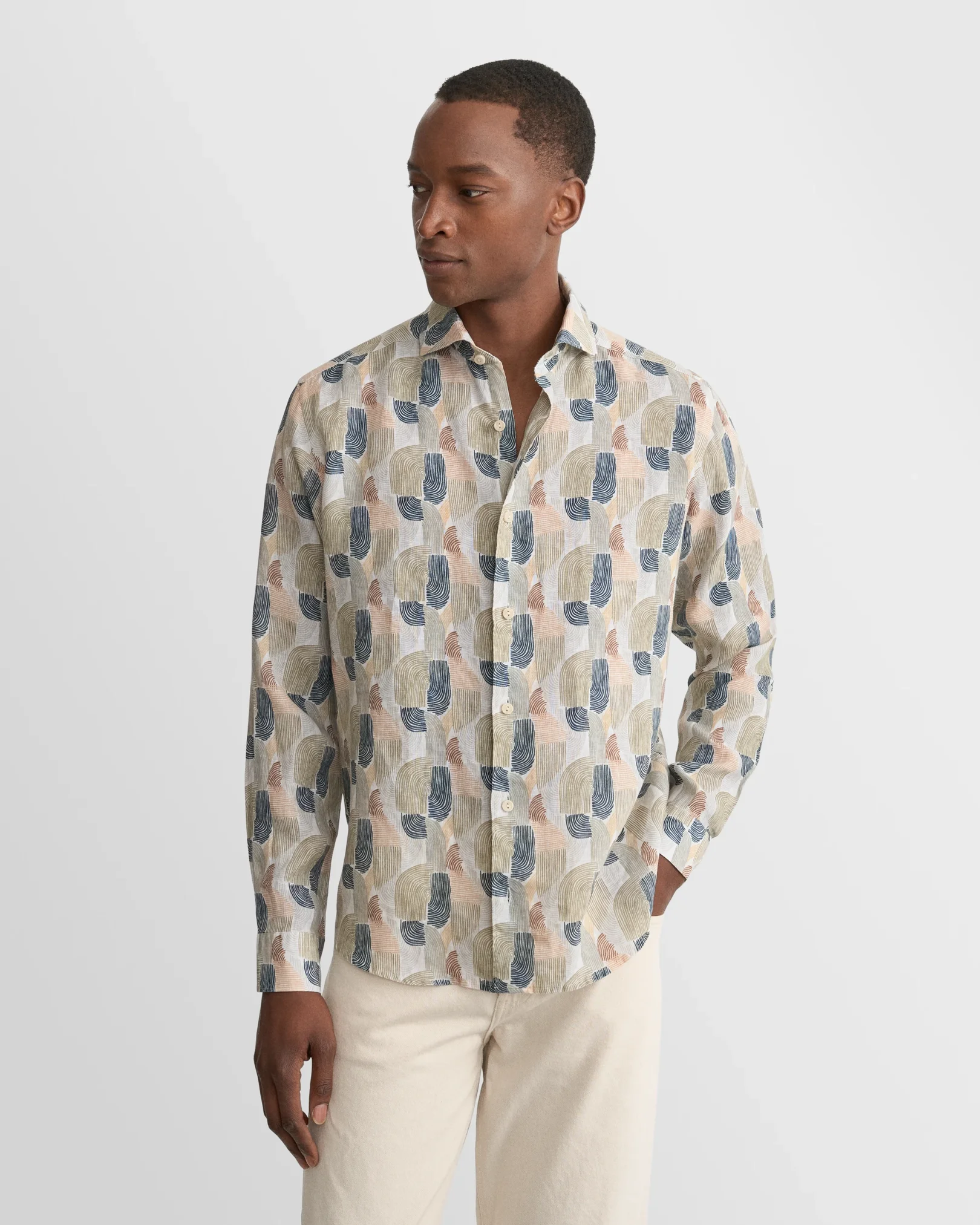 Eton - geometric print linen shirt