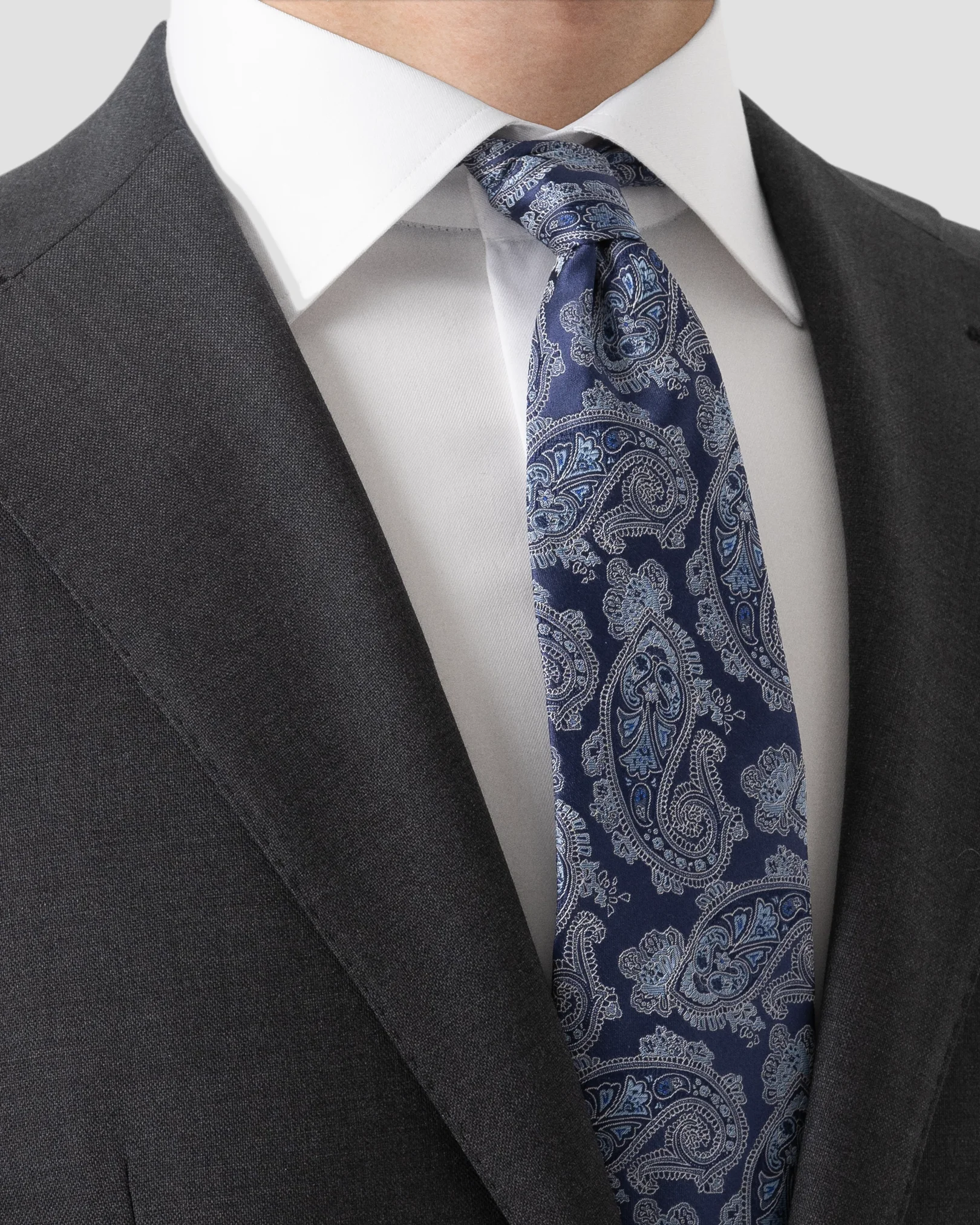 Eton - dark blue paisley woven silk tie