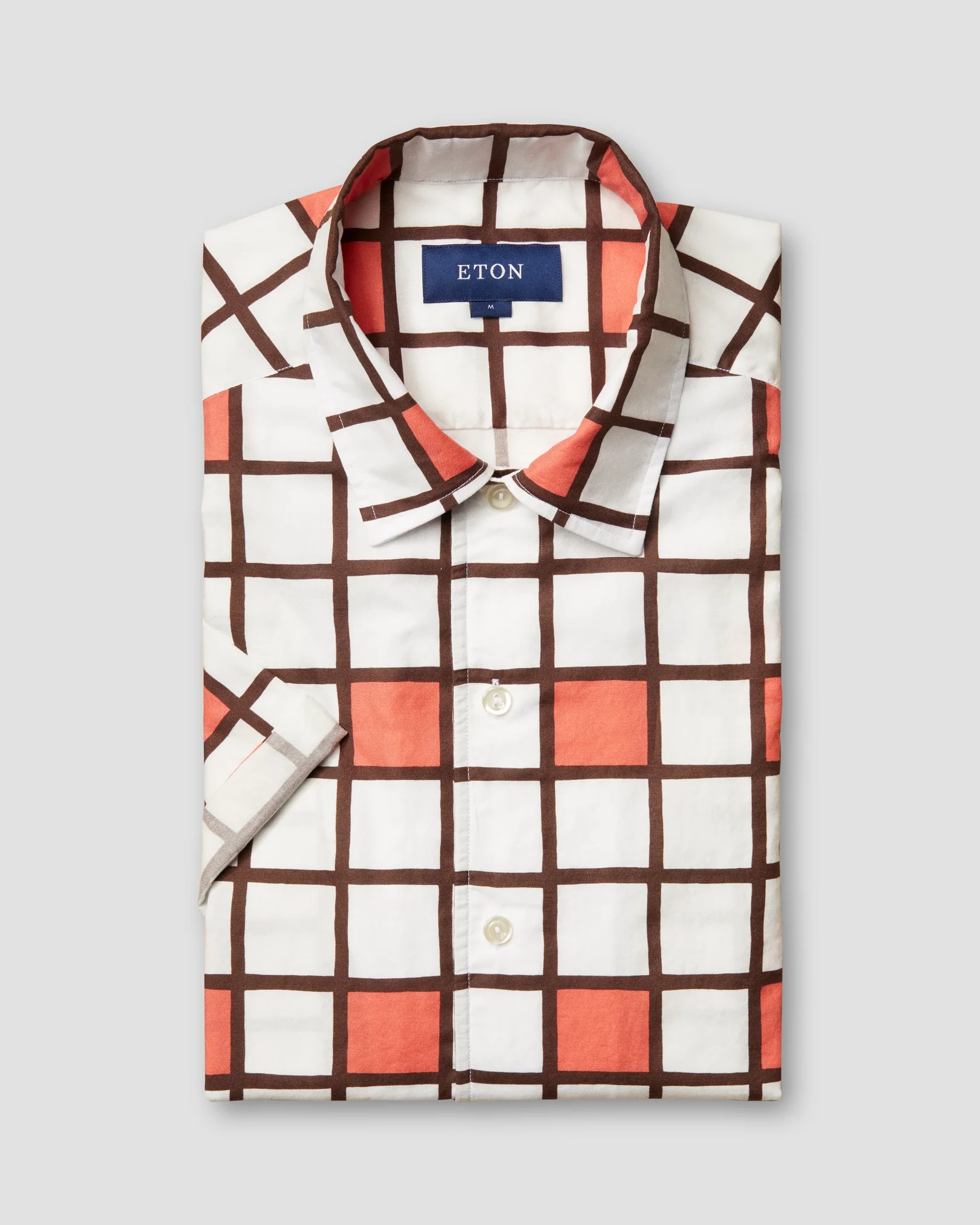 Eton - coral blocks resort shirt