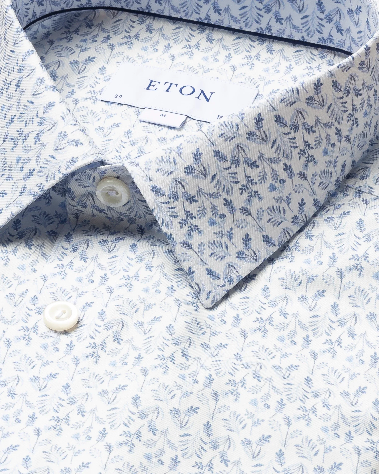 Eton - white flannel floral print shirt pointed