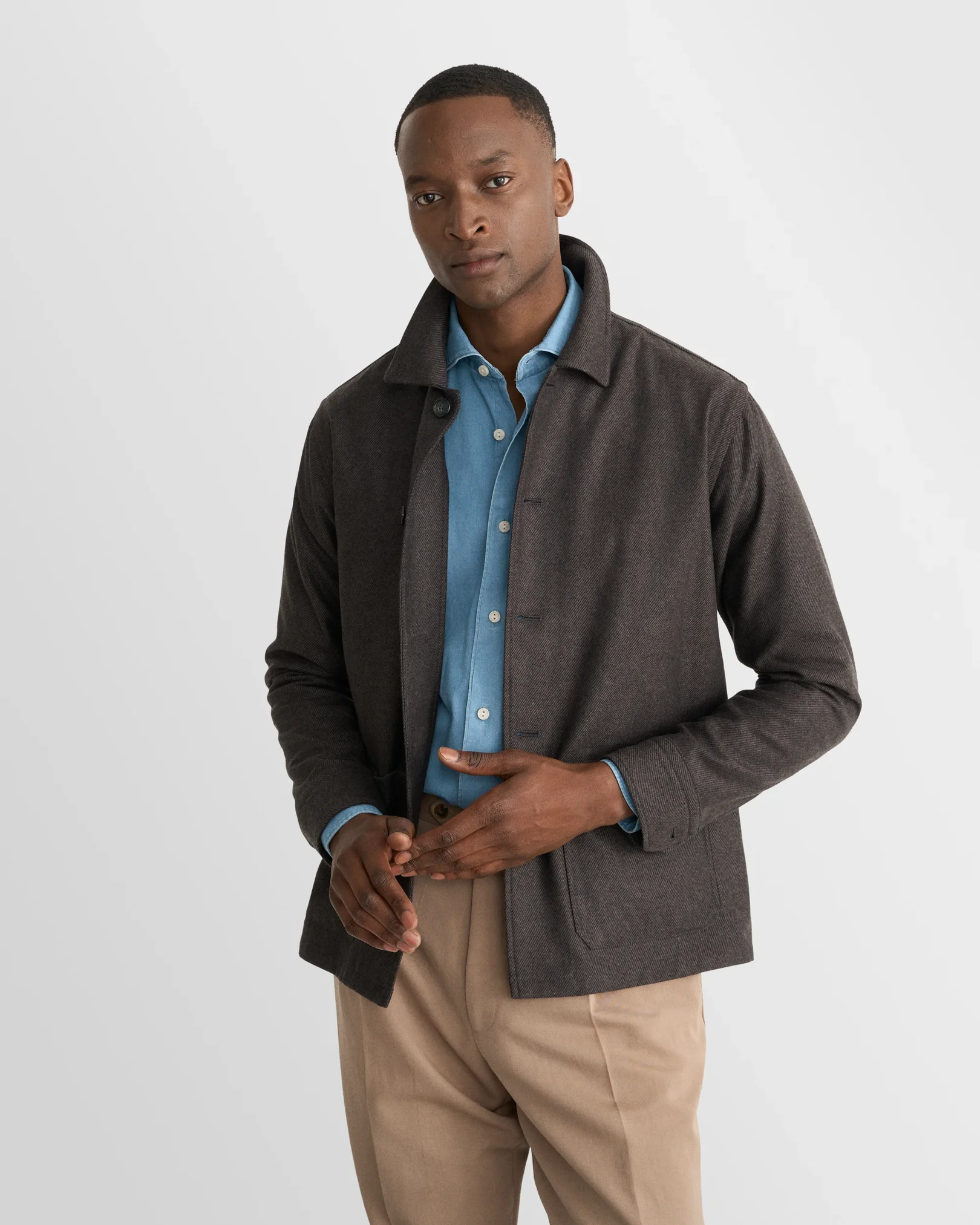Eton - mid blue denim stretch shirt we