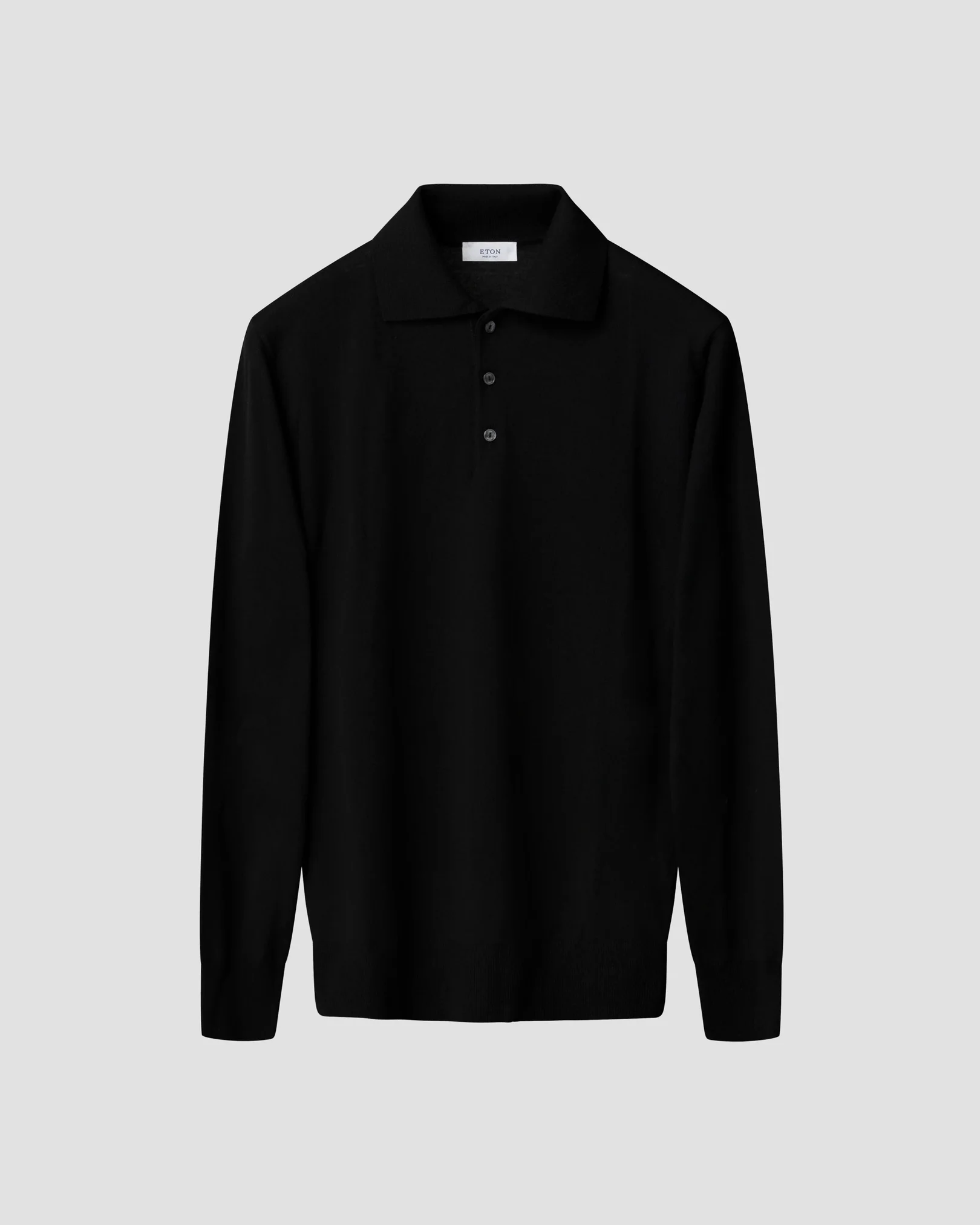 Eton - black merino fine knit polo shirt