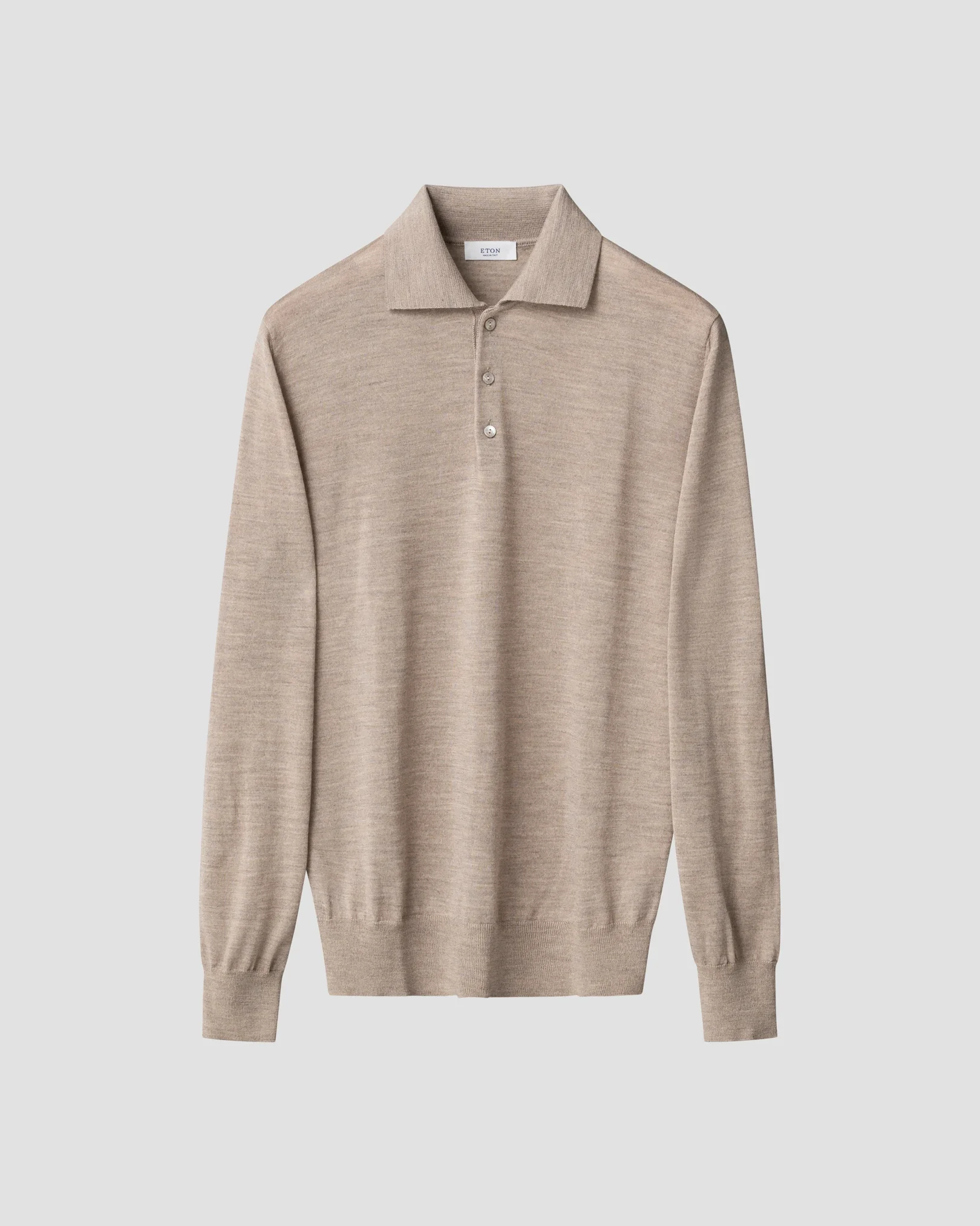 Eton - beige merino fine knit polo shirt