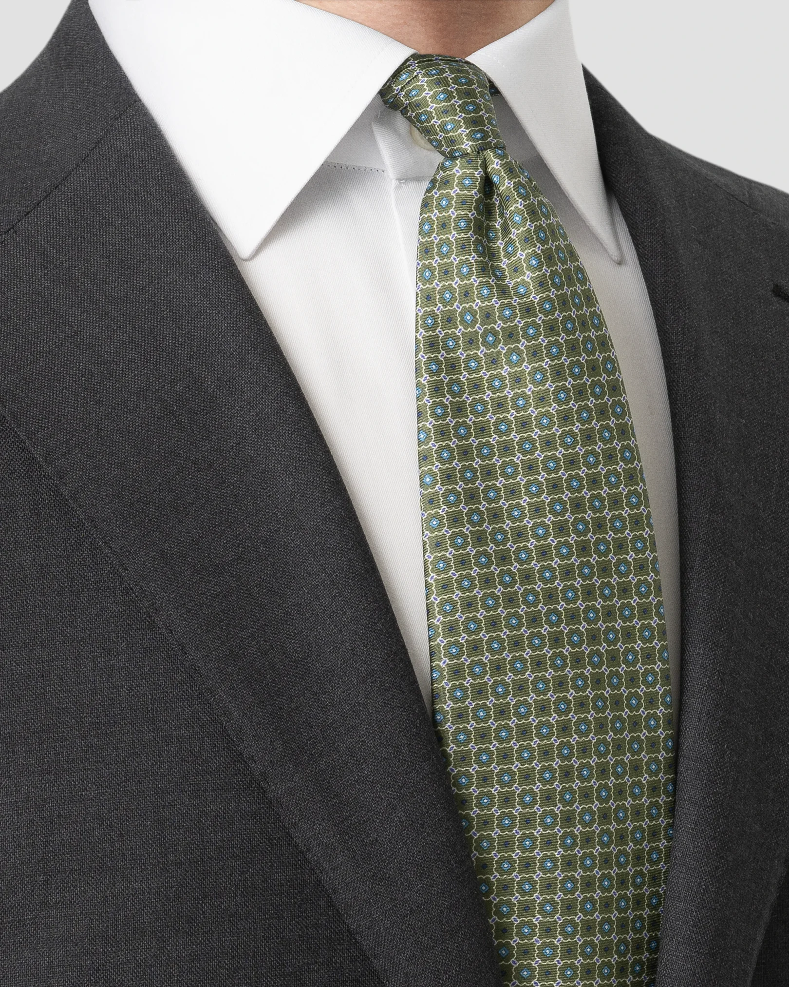 Eton - mid green geometric print silk tie