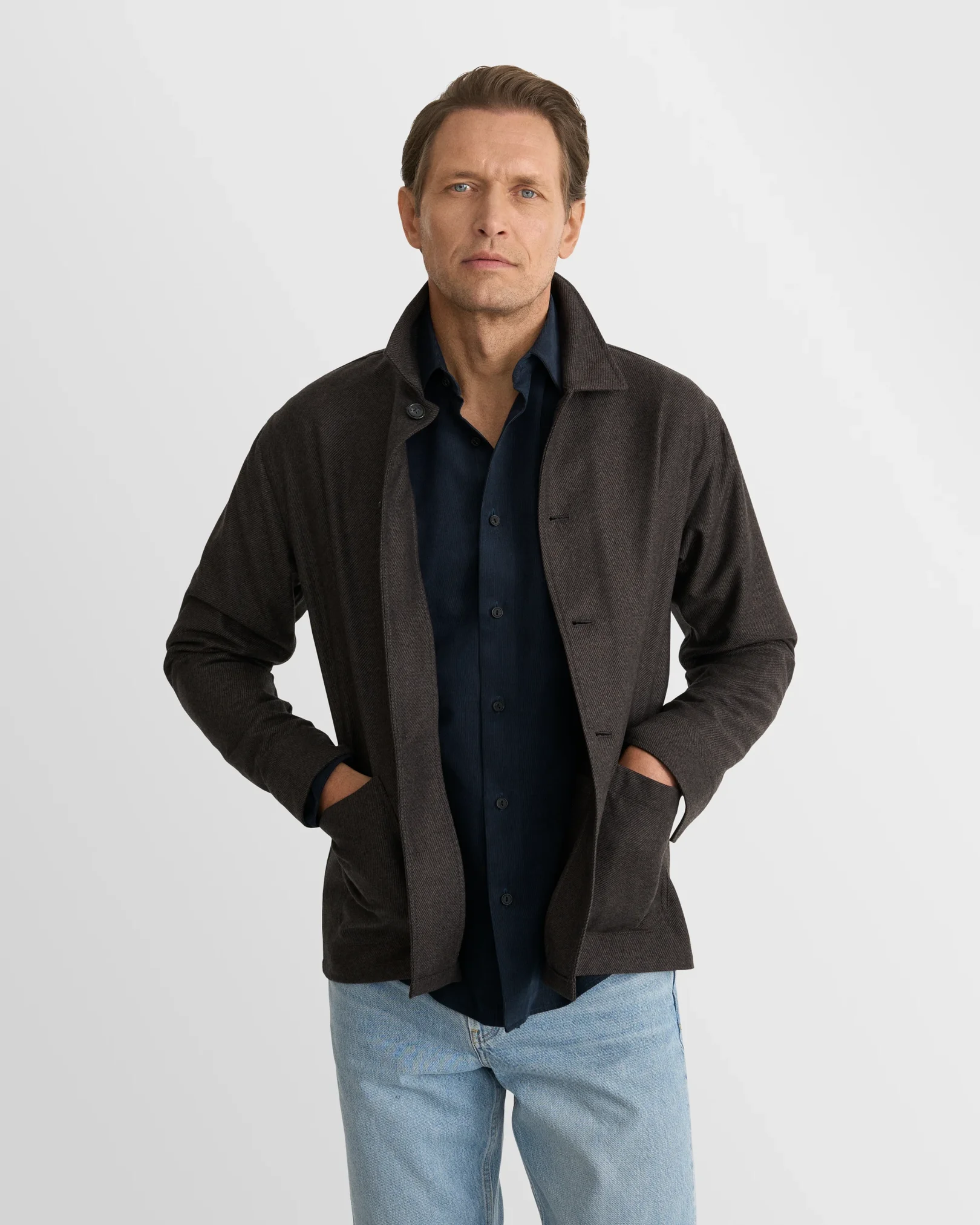 Eton - solid corduroy shirt navy blue solid corduroy shirt