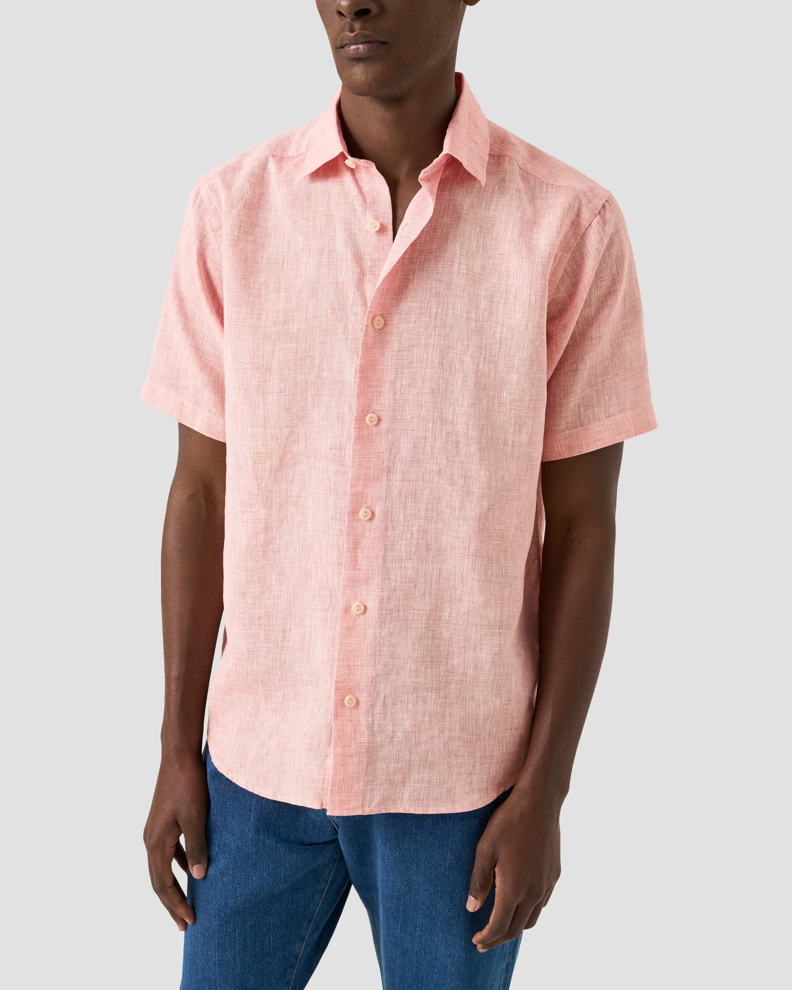 Eton - pink solid linen short sleeve shirt