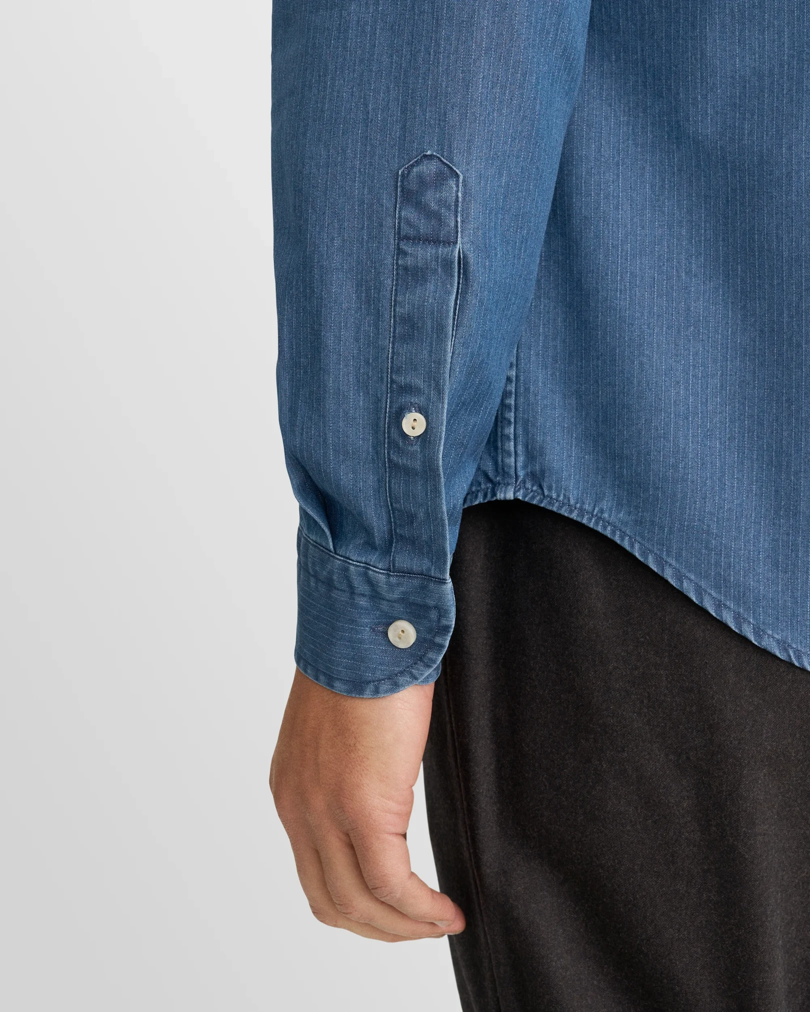 Eton - mid blue pin striped denim shirt
