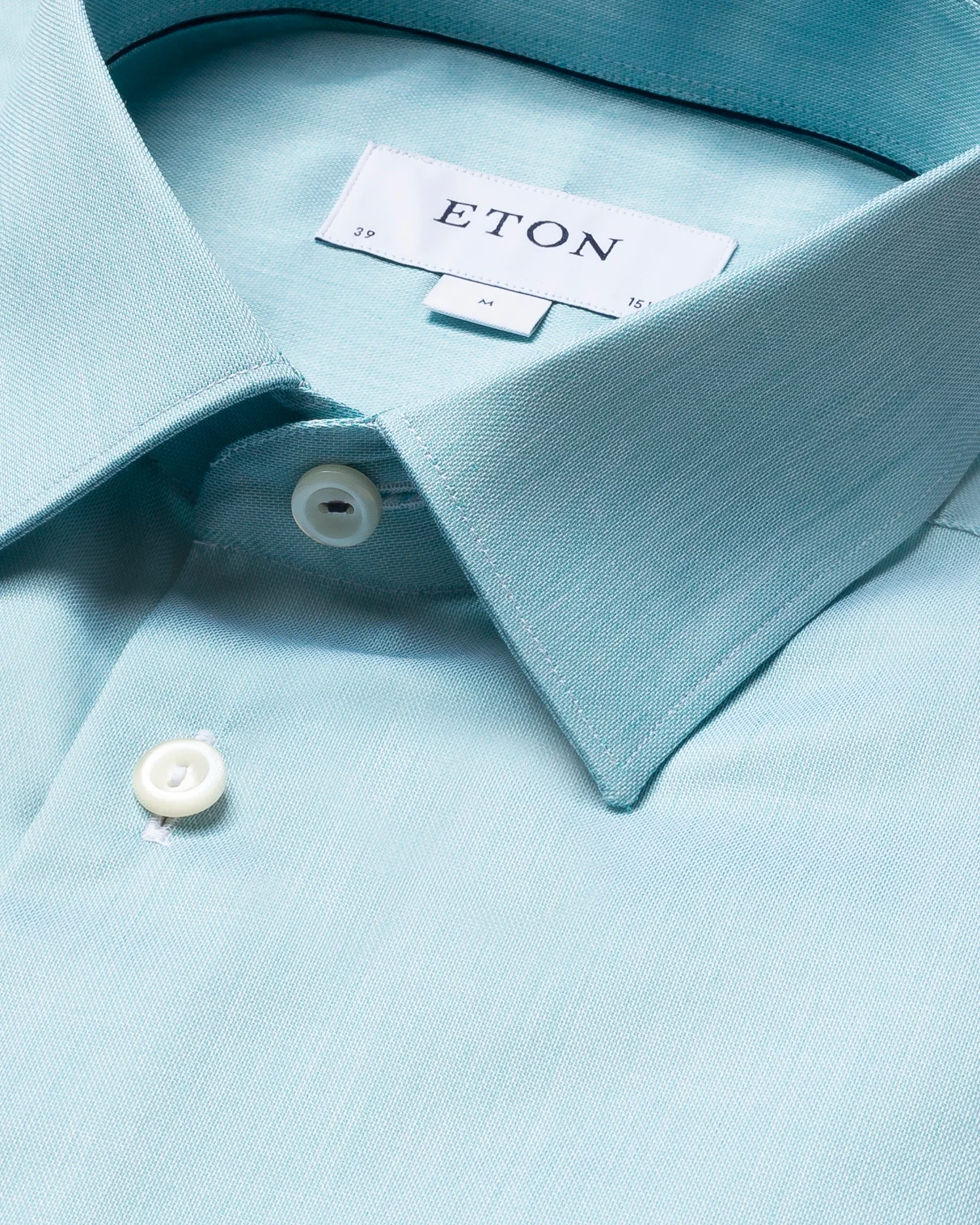 Eton - turquoise twill shirt navy piping pointed