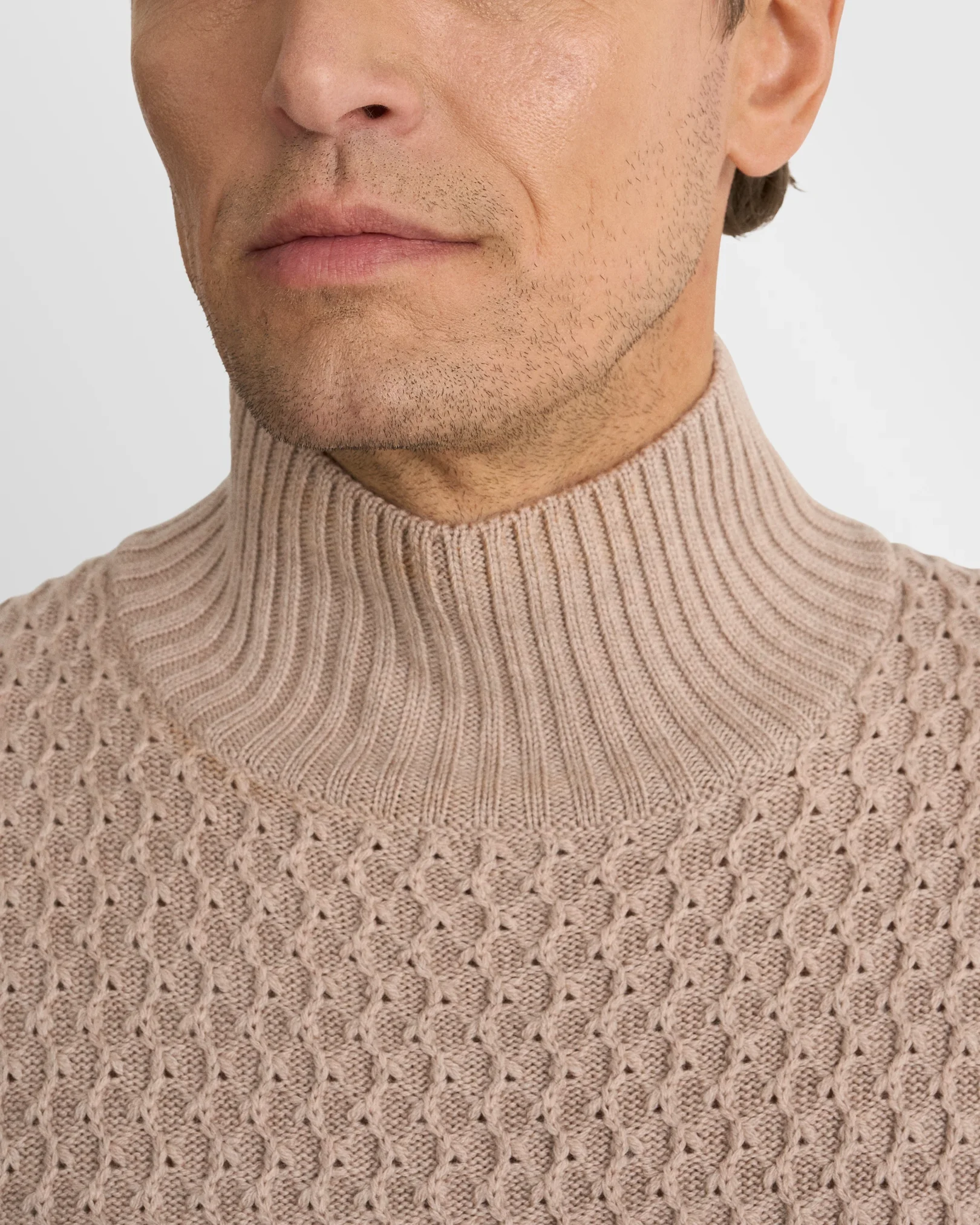 Eton - beige merino heavy structure turtle neck