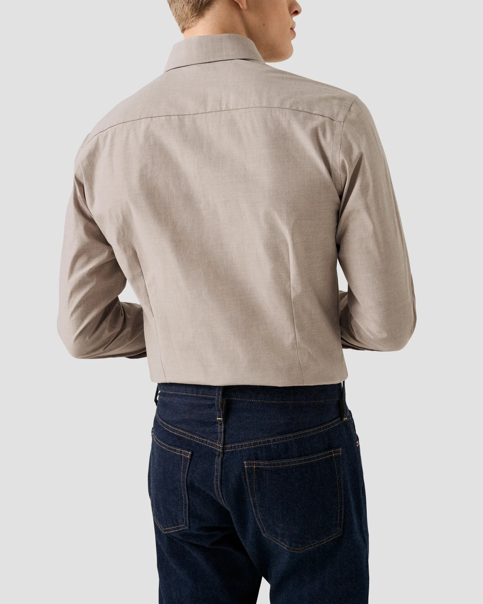 Eton - beige solid fine twill shirt