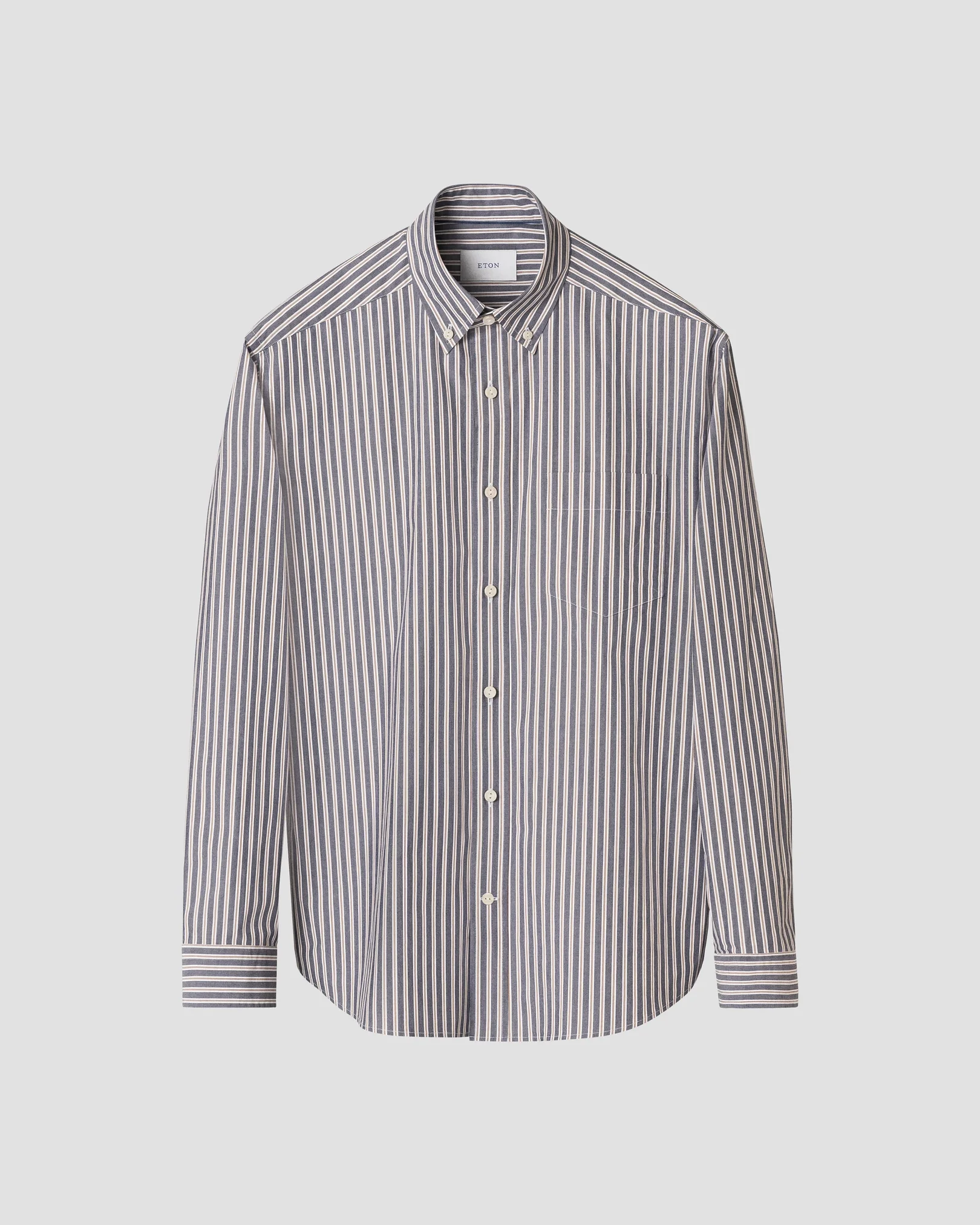Eton - navy blue striped peached poplin shirt