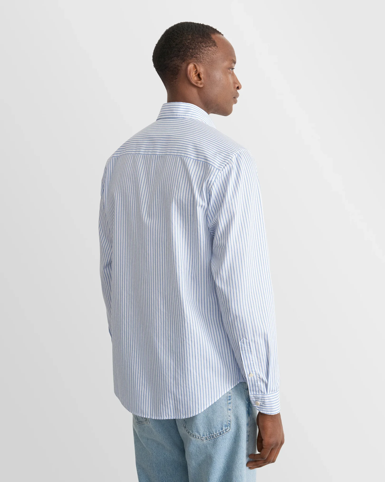 Eton - mid blue striped oxford shirt wide spread 268