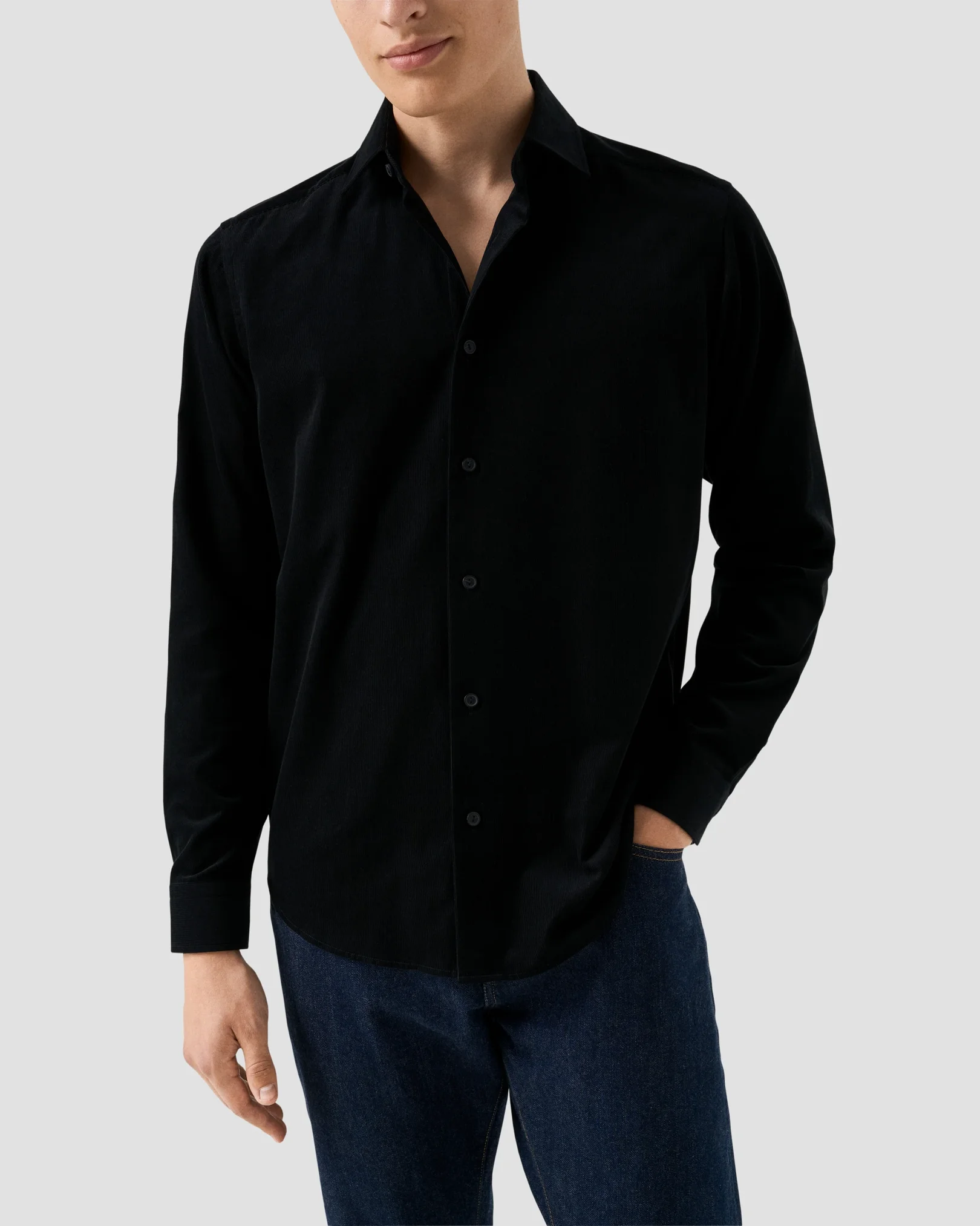 Eton - solid corduroy shirt black