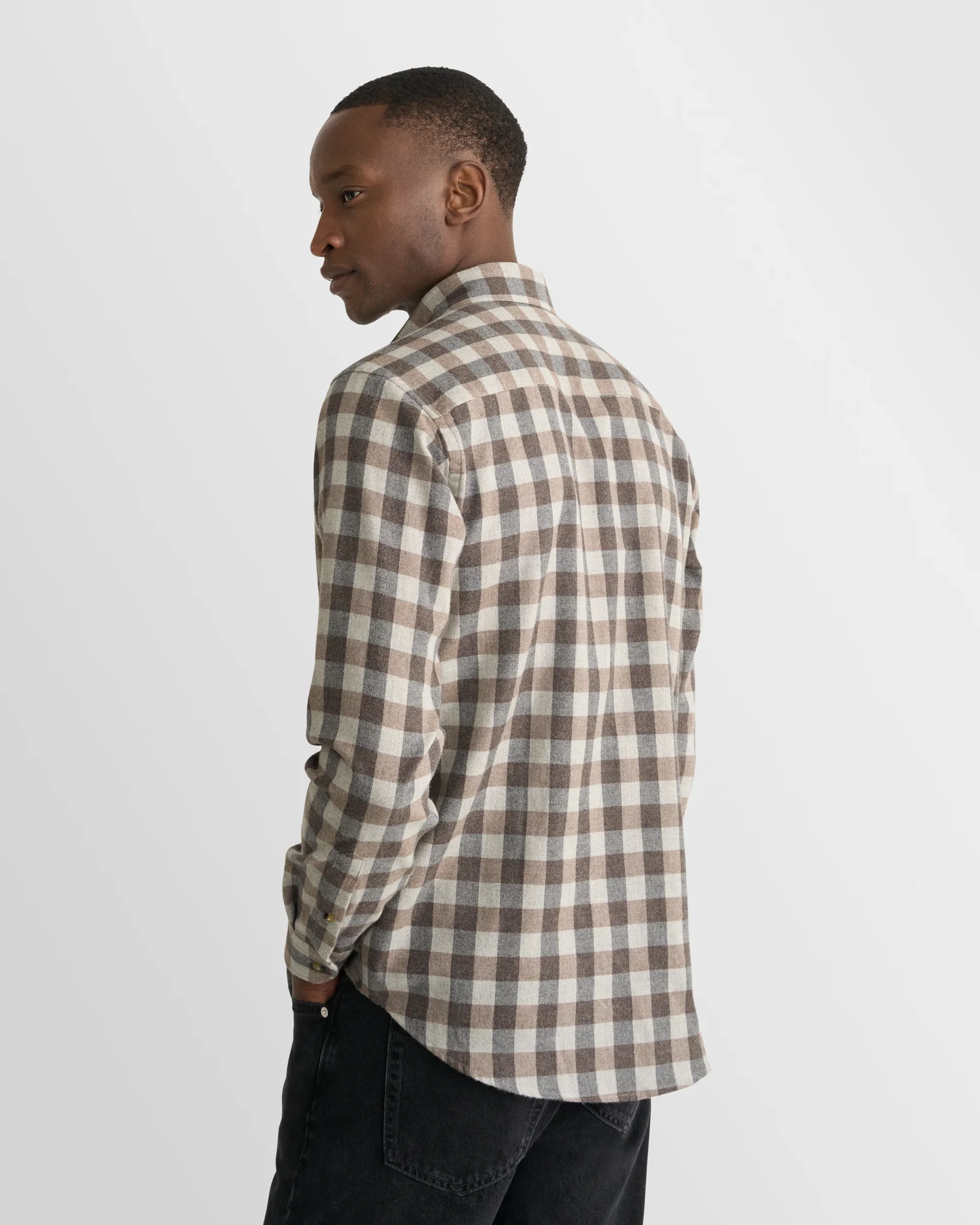 Eton - beige block check flannel shirt