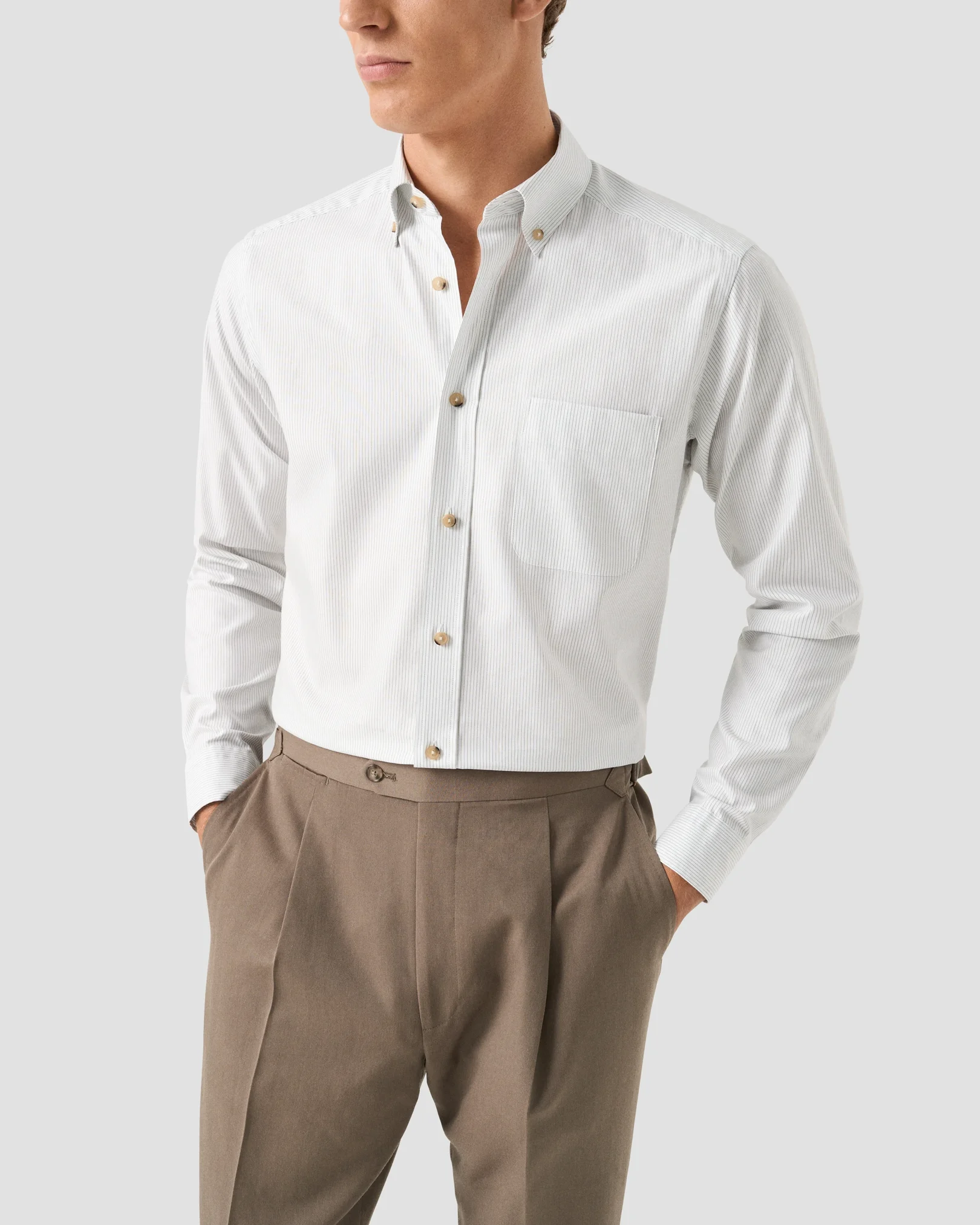 Eton - mid green striped oxford shirt 258