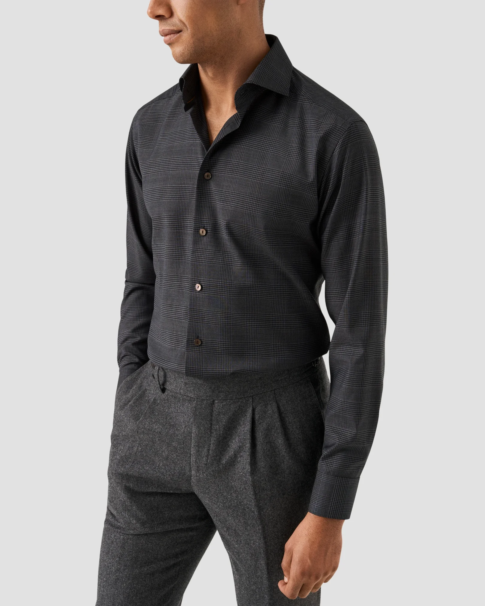 Eton - grey check merino shirt