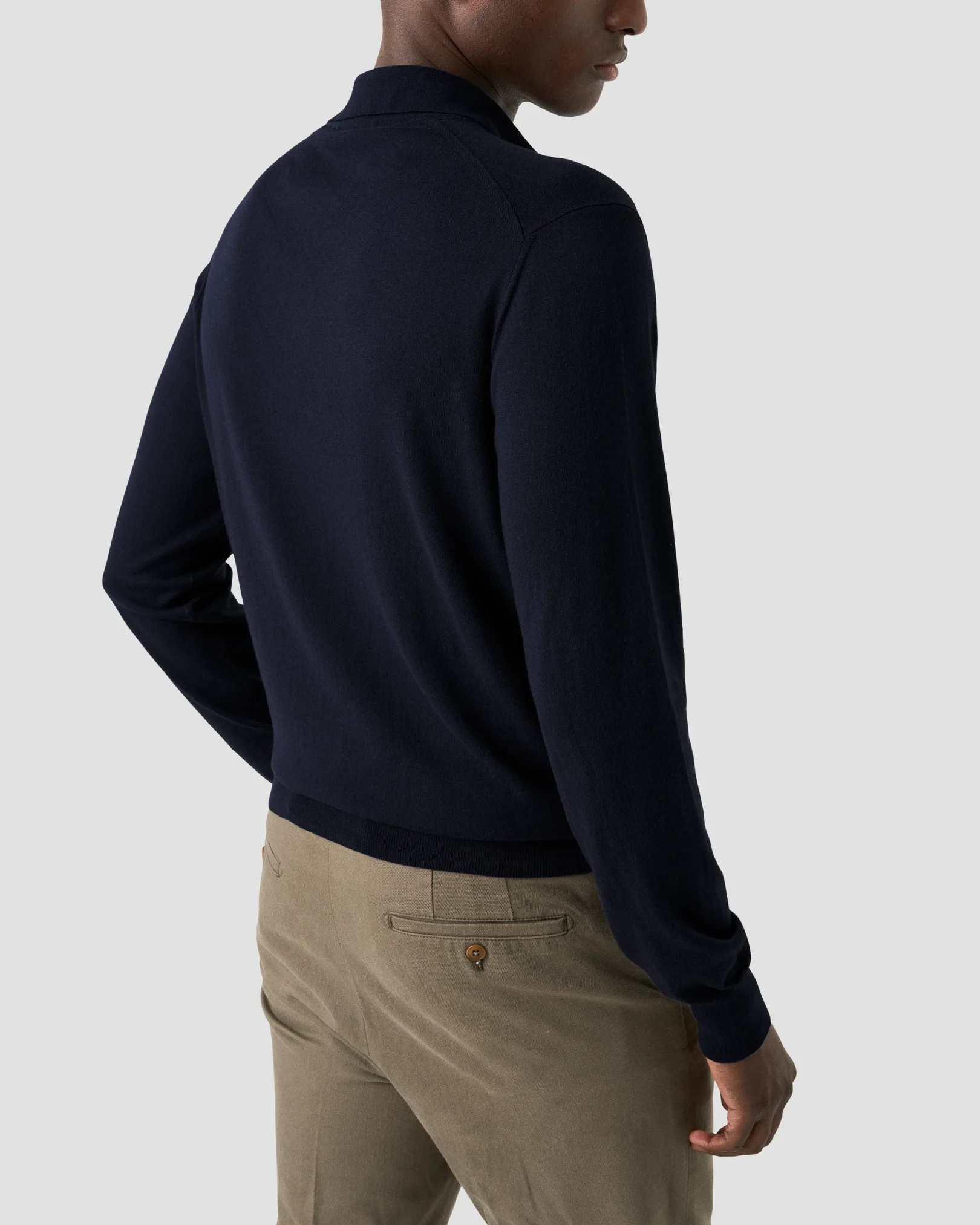 Eton - navy blue cotton cashmere fine knit polo shirt