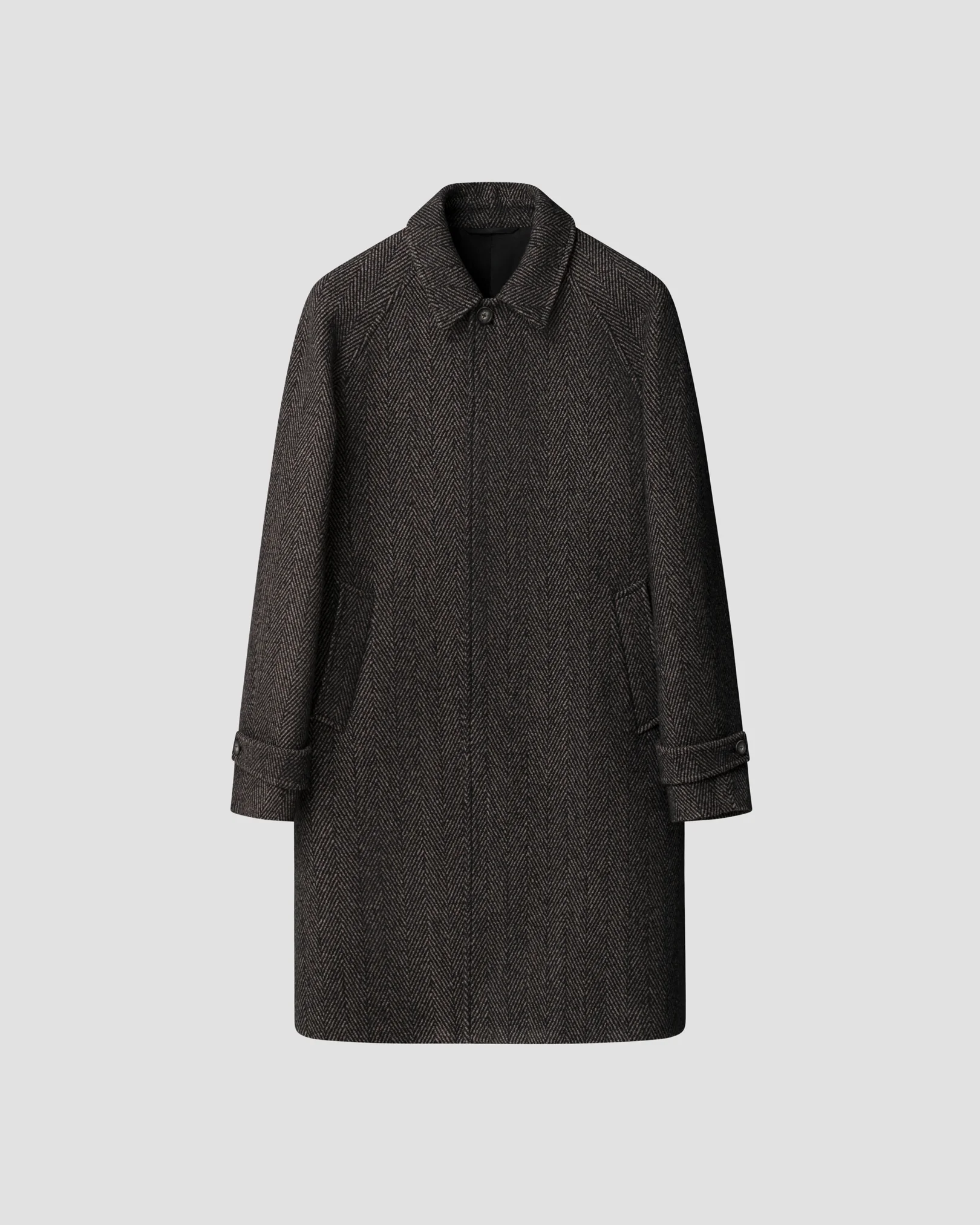 Eton - dark brown wool cashmere herringbone raglan coat