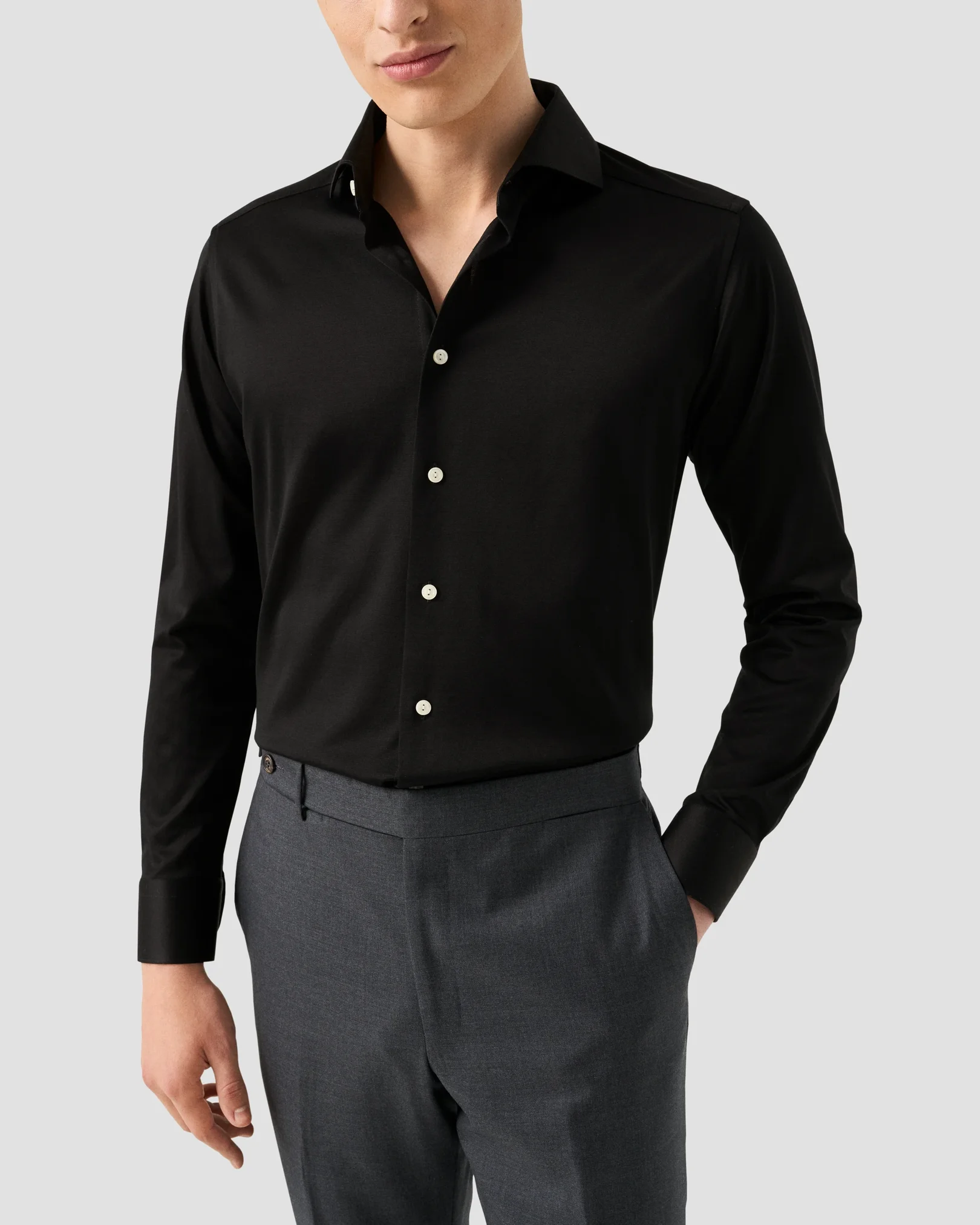 Eton - Skjorta i jacquardstickad Filo di Scozia