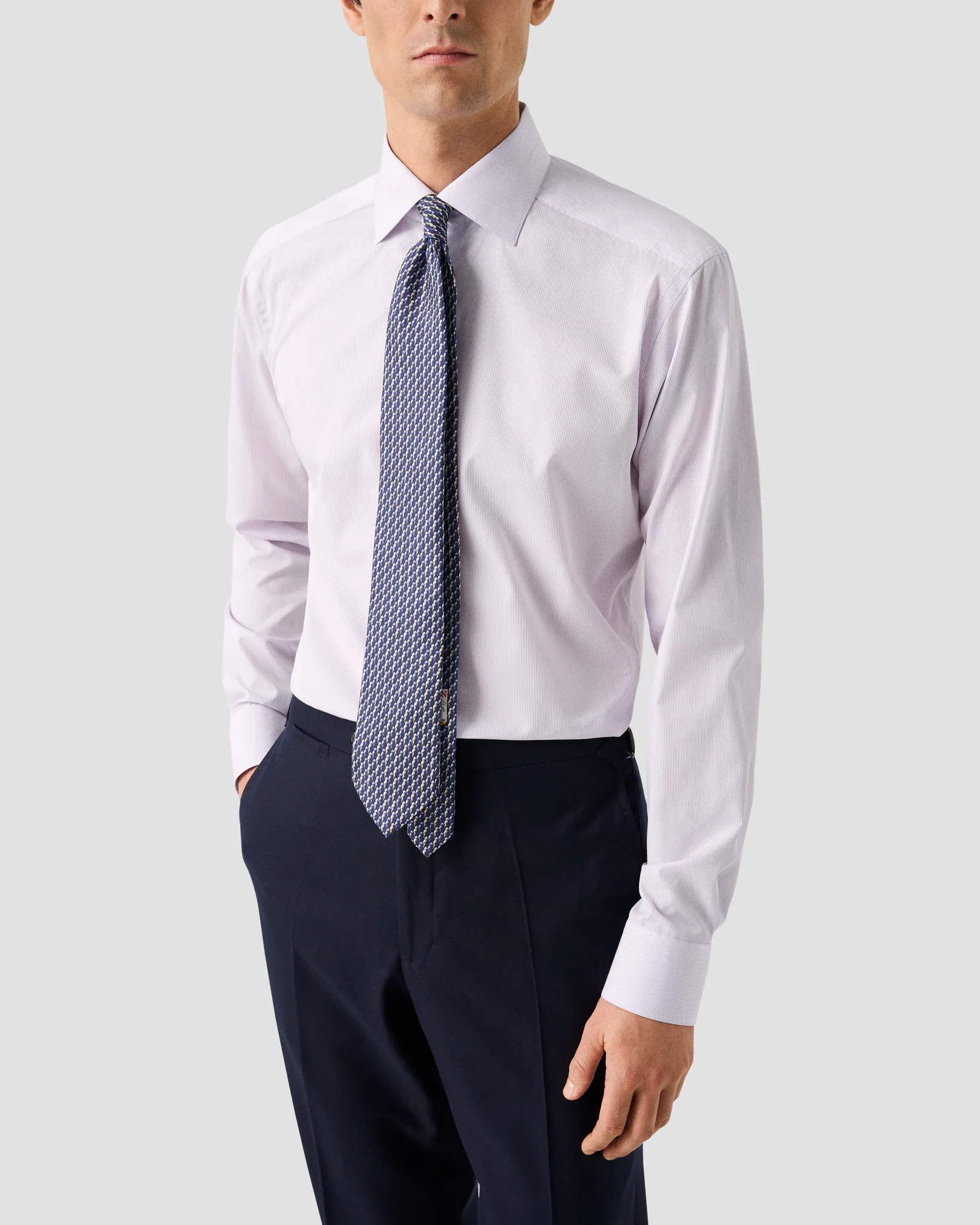 Eton - pink fine striped elevated pique shirt