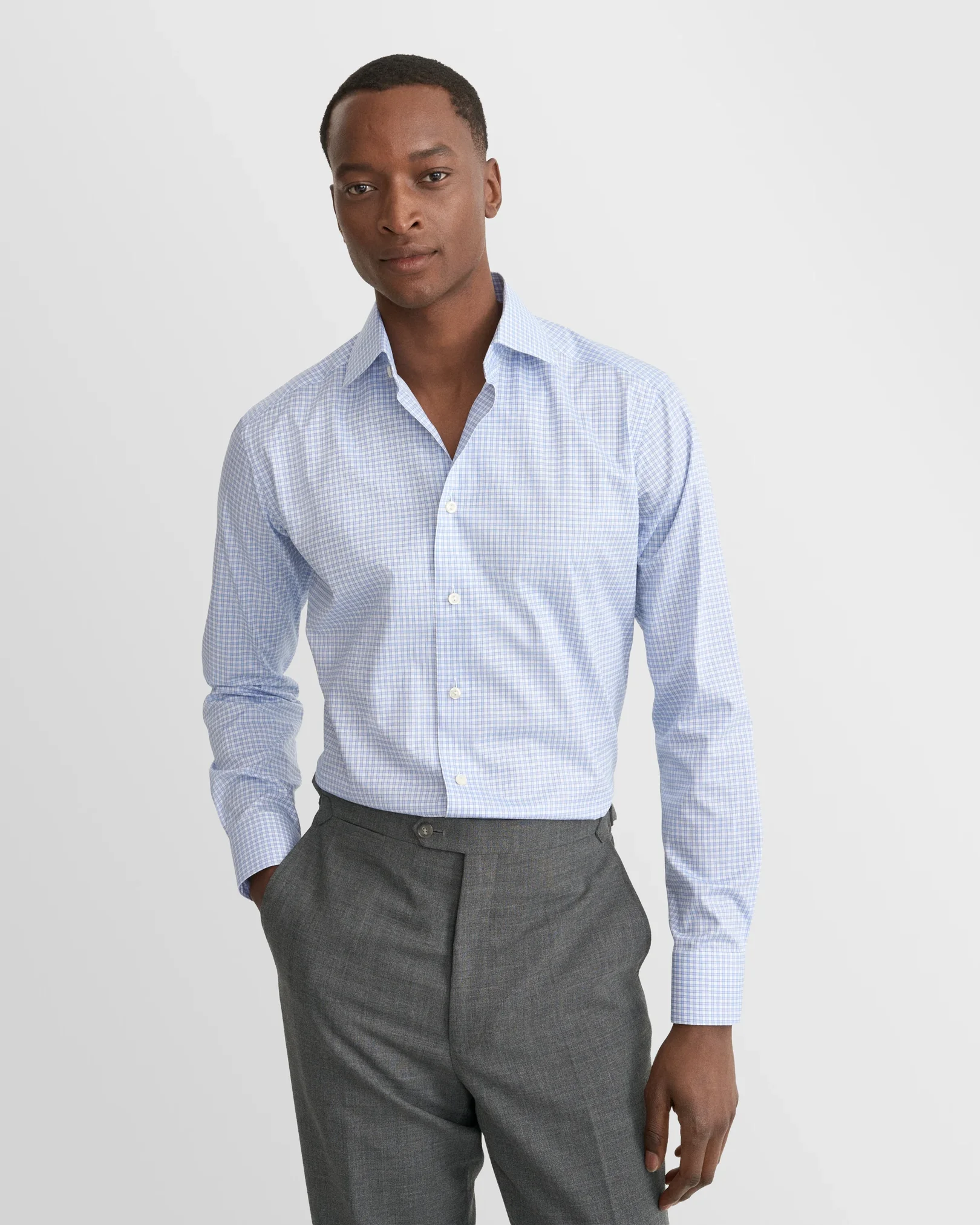 Eton - mid blue check signature twill shirt 263