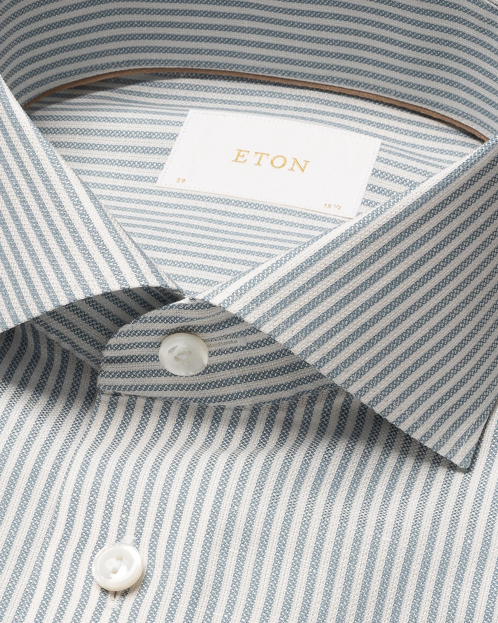 Eton - mid blue striped cotton linen silk shirt