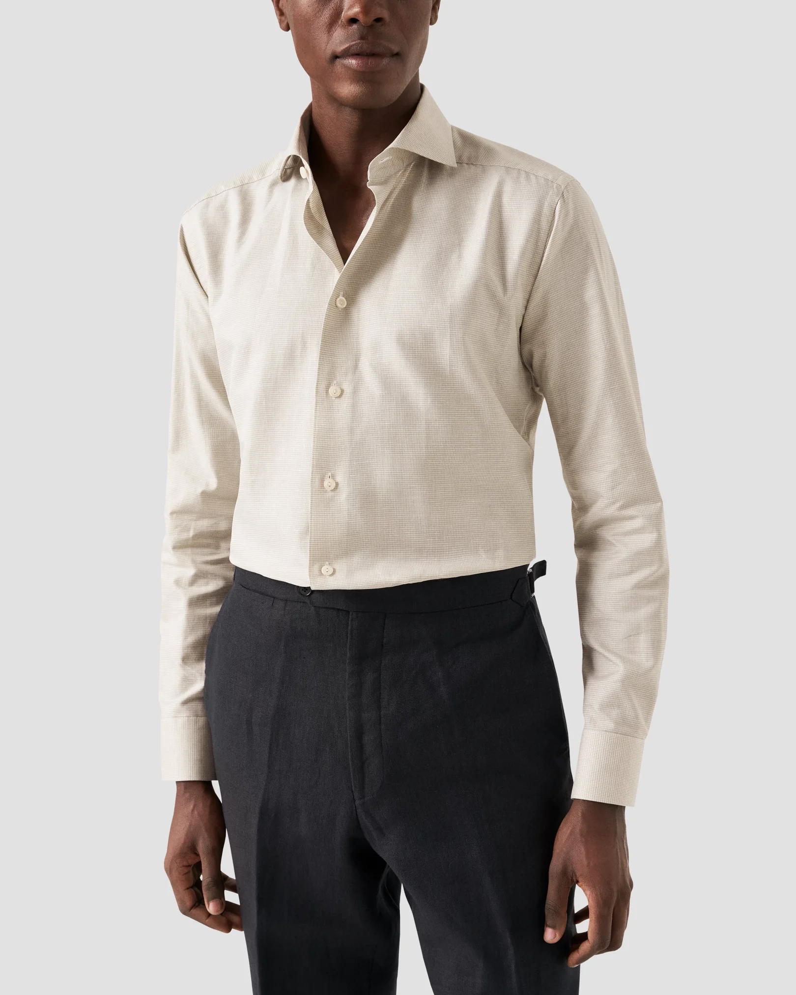 Eton - houndstooth cotton linen shirt wide spread