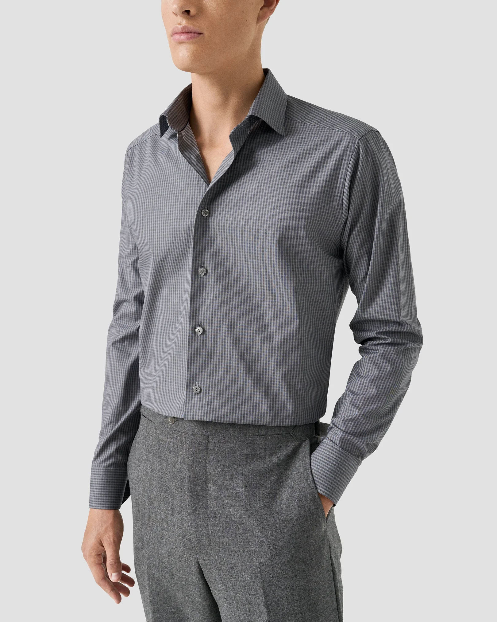 Eton - dark grey check twill shirt
