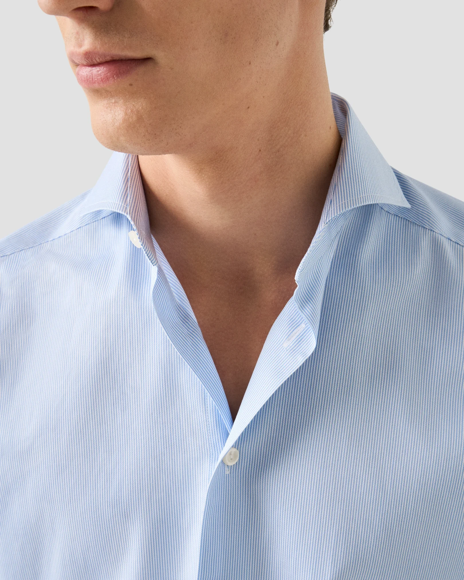 Eton - light blue striped fine twill